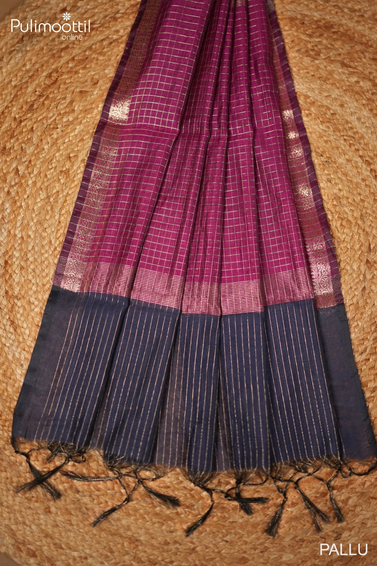 Navy Blue Semi Chanderi Saree