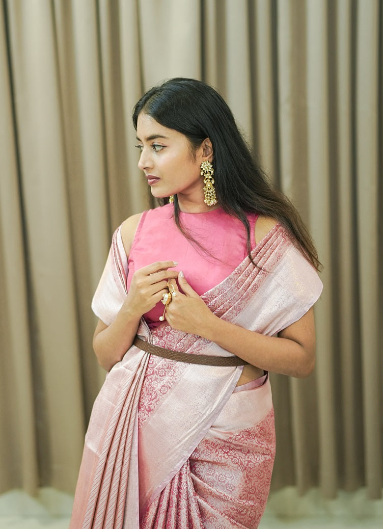 Pink Colour Semi Tissue Silk Saree