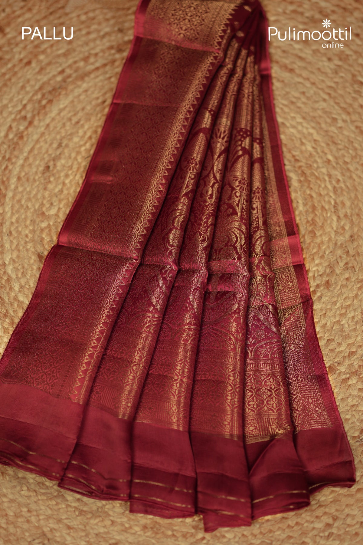 Dark Coral Peach Colour Banarasi Saree