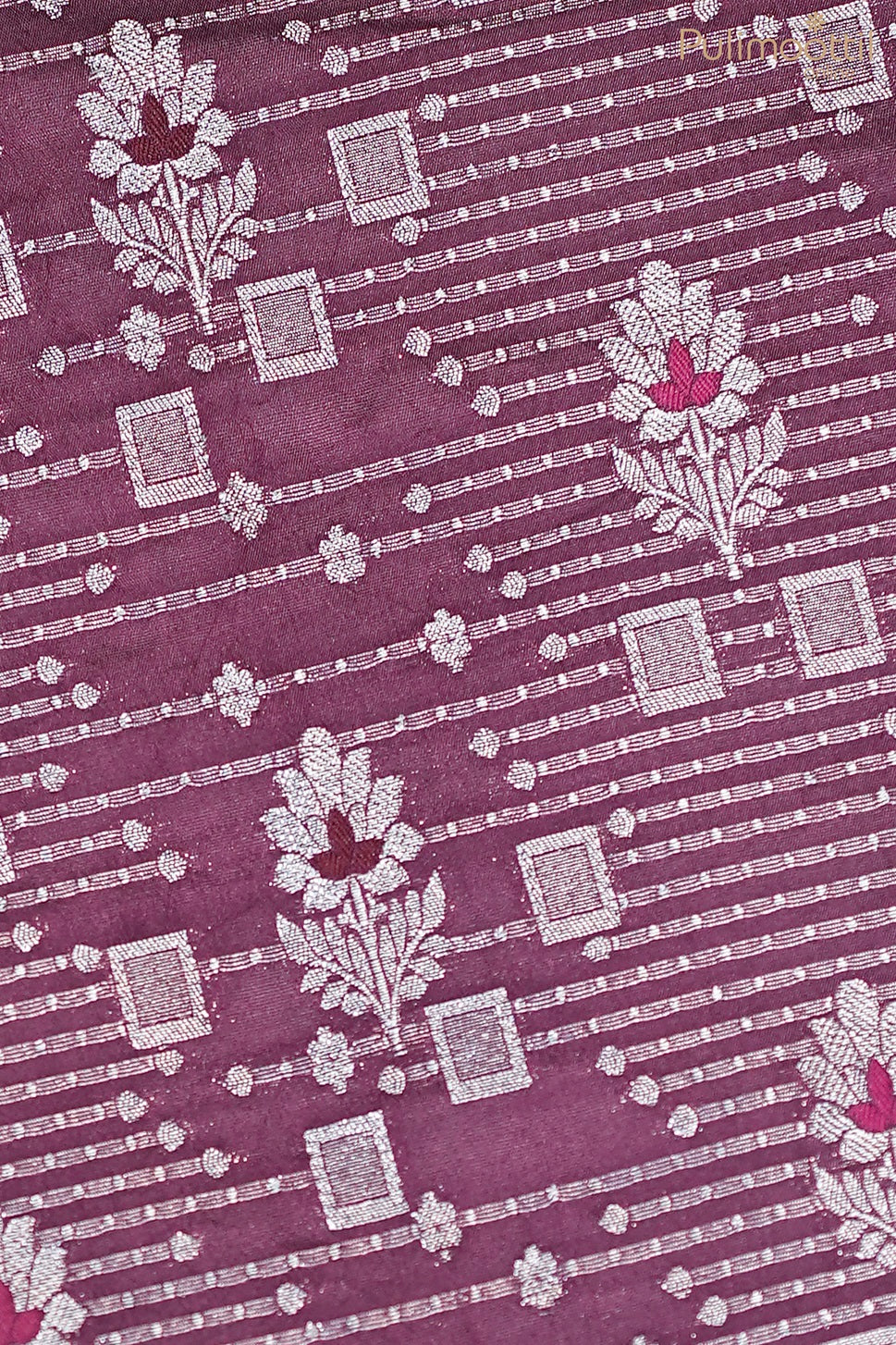 Purple Colour Silver Designer Zari Material