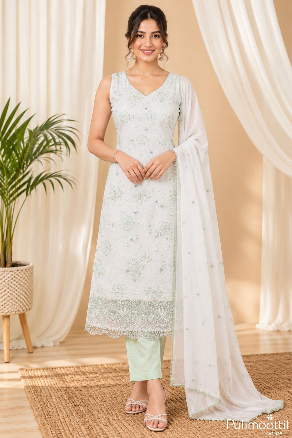 White Colour Cotton Salwar Set