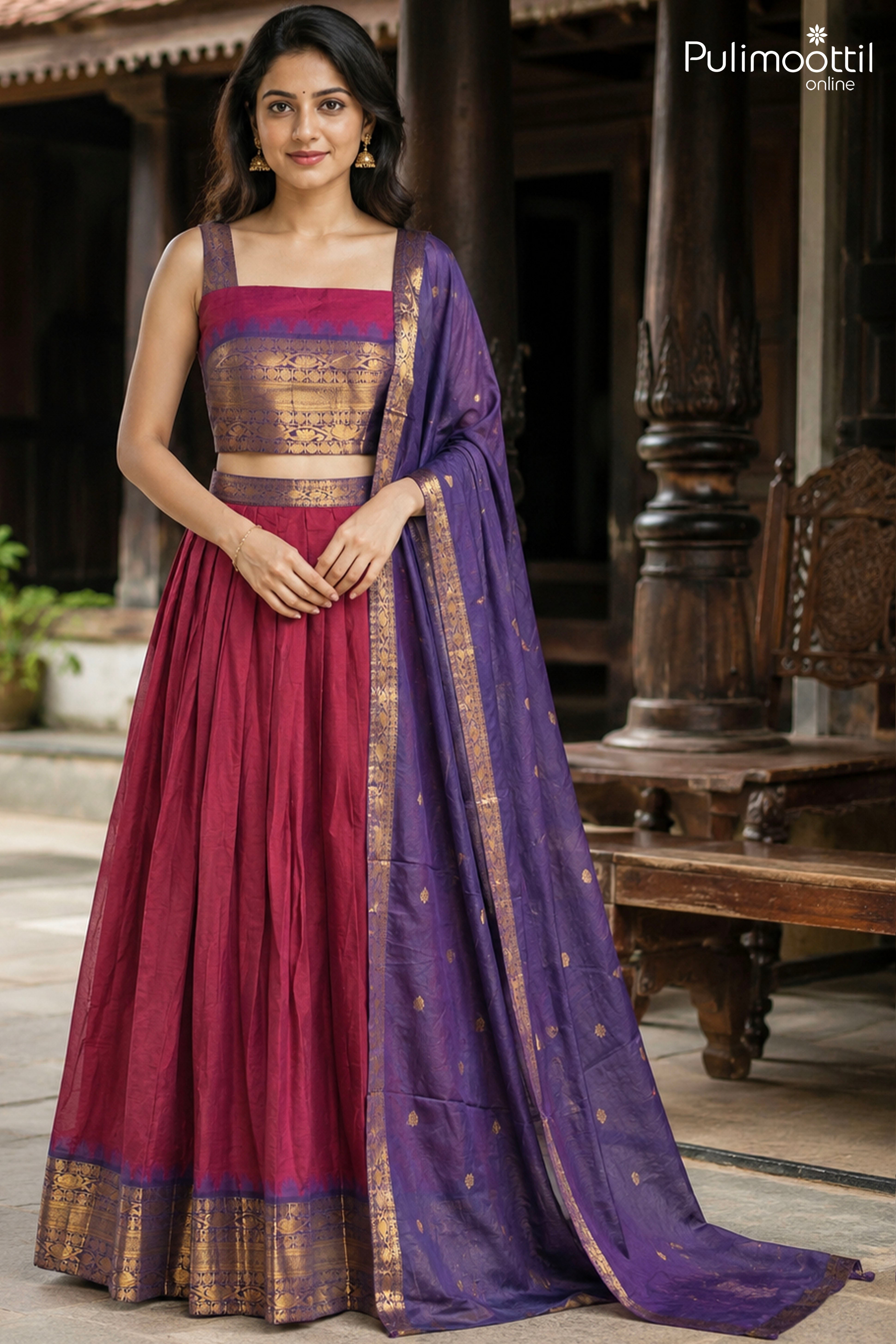 Wine Color Onam Special Dhavani Set