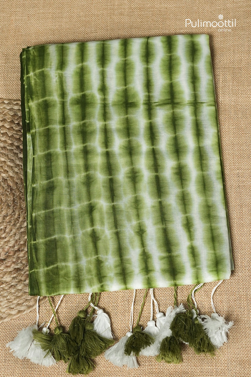 Sap Green Colour Shibori Printed Mul Cotton Saree