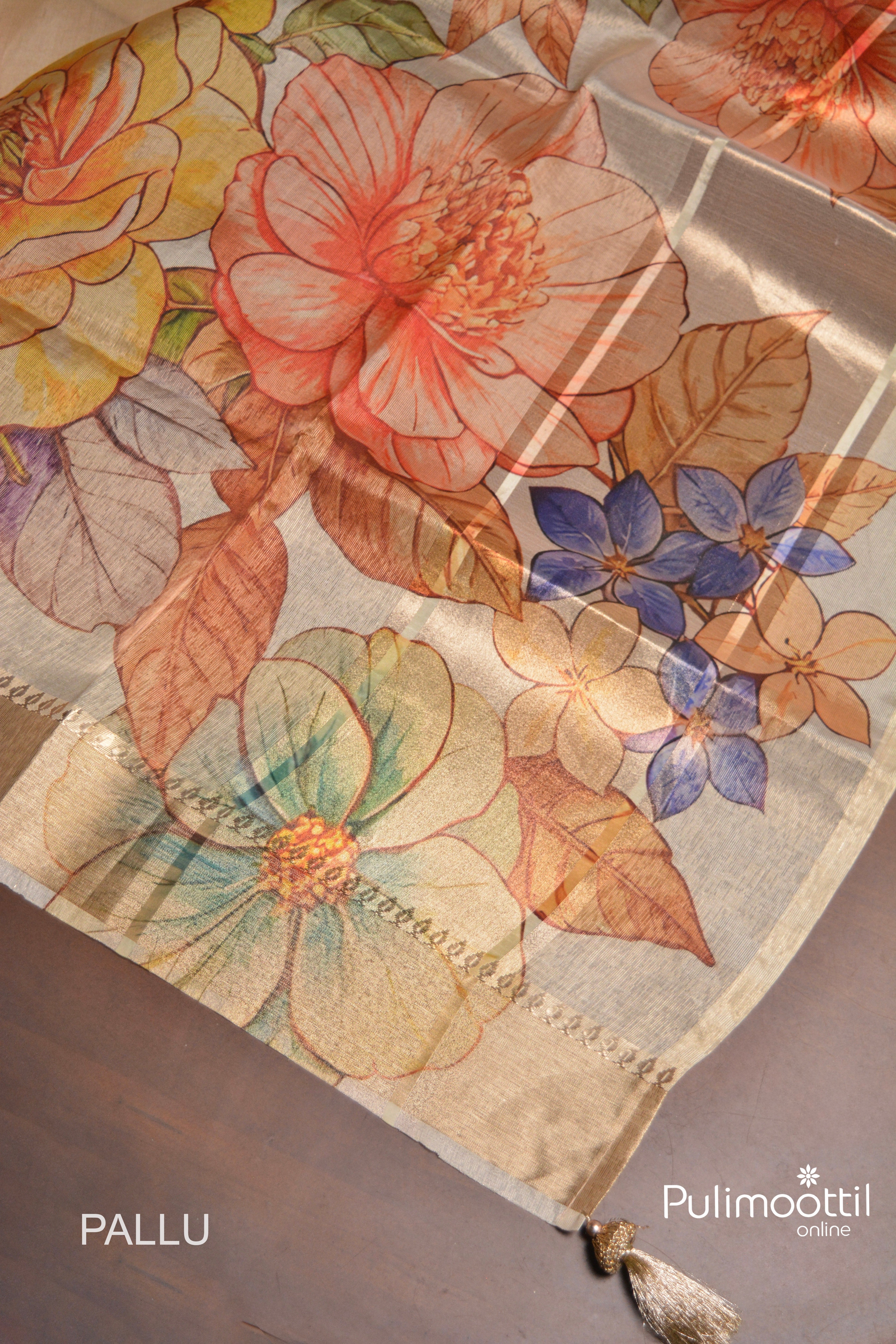 Light Golden Tissue Organza Traditional Saree