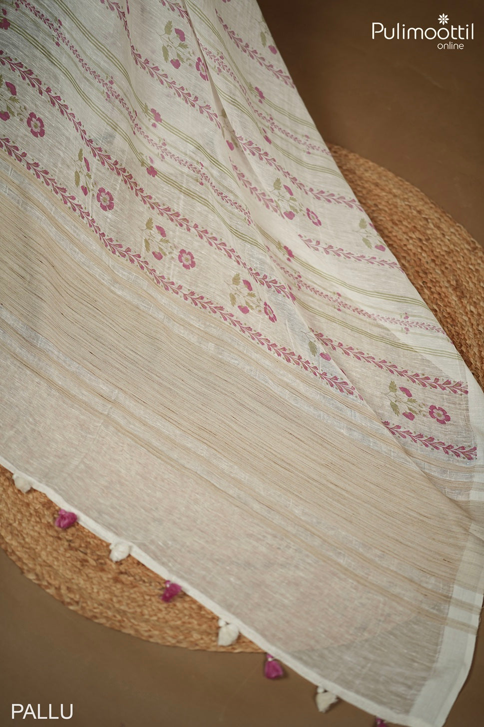 Off White Colour Lenin Silk Saree