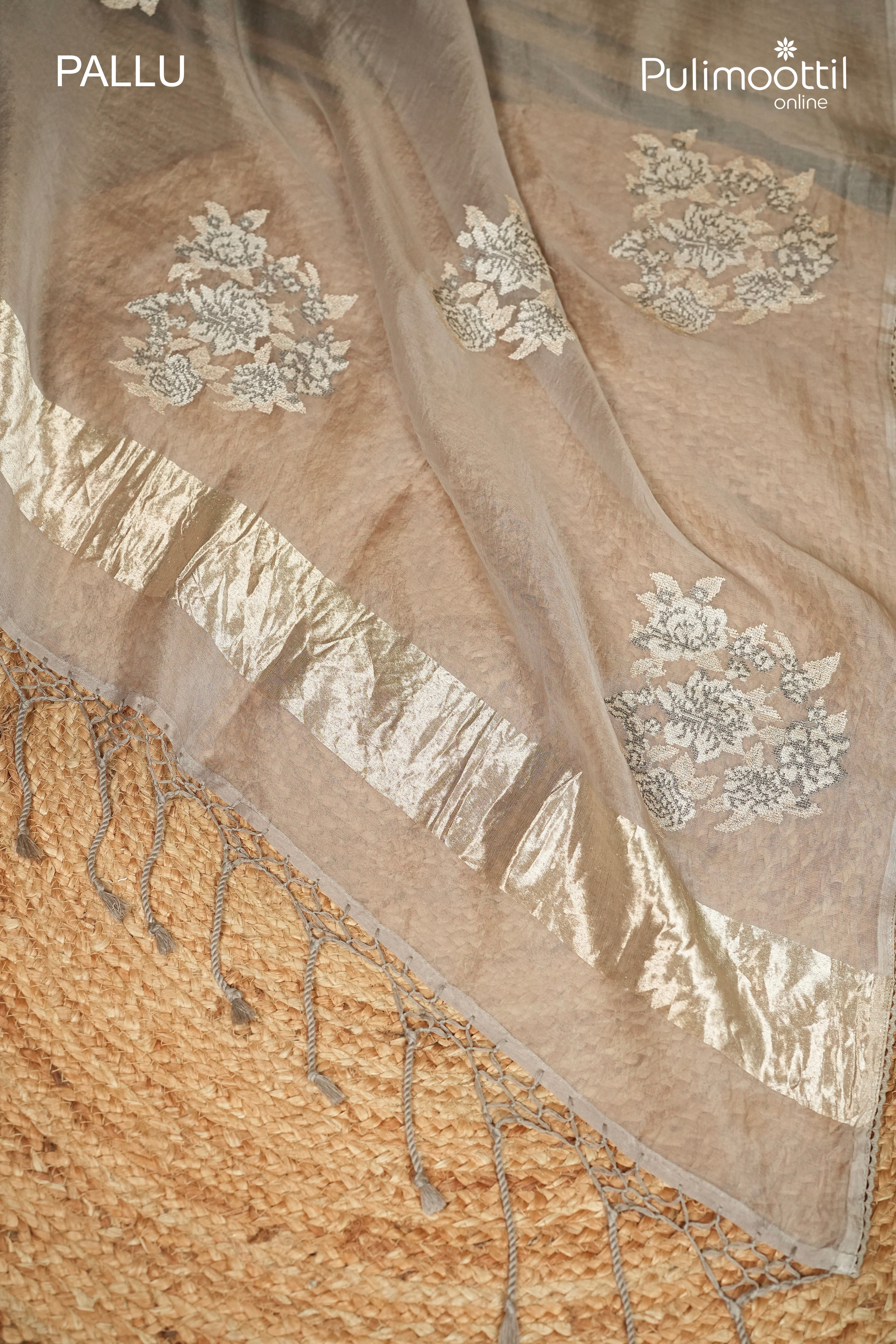 Gray Colour Oraganza Fusion Saree