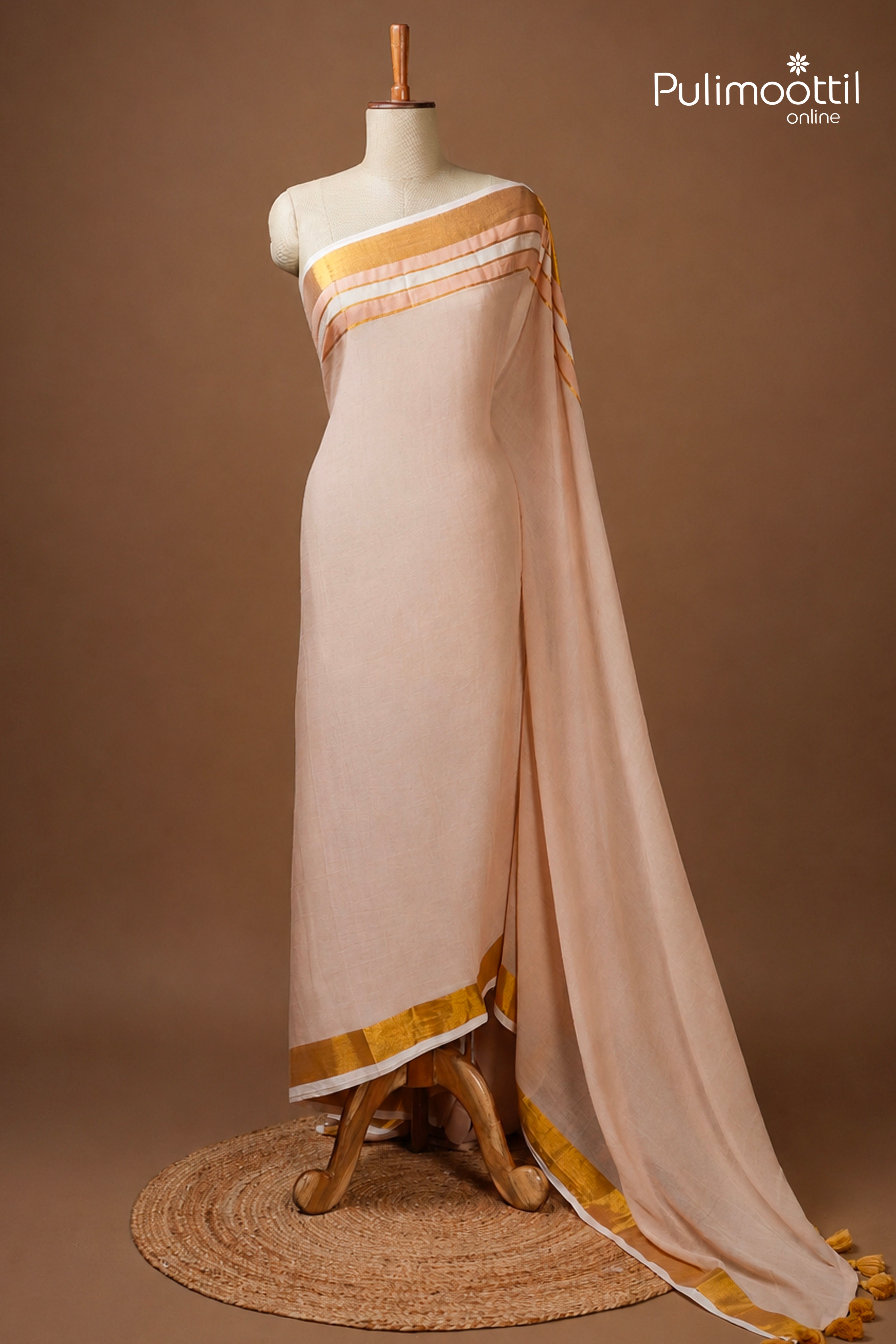 Apricot Colour Mul Cotton Saree