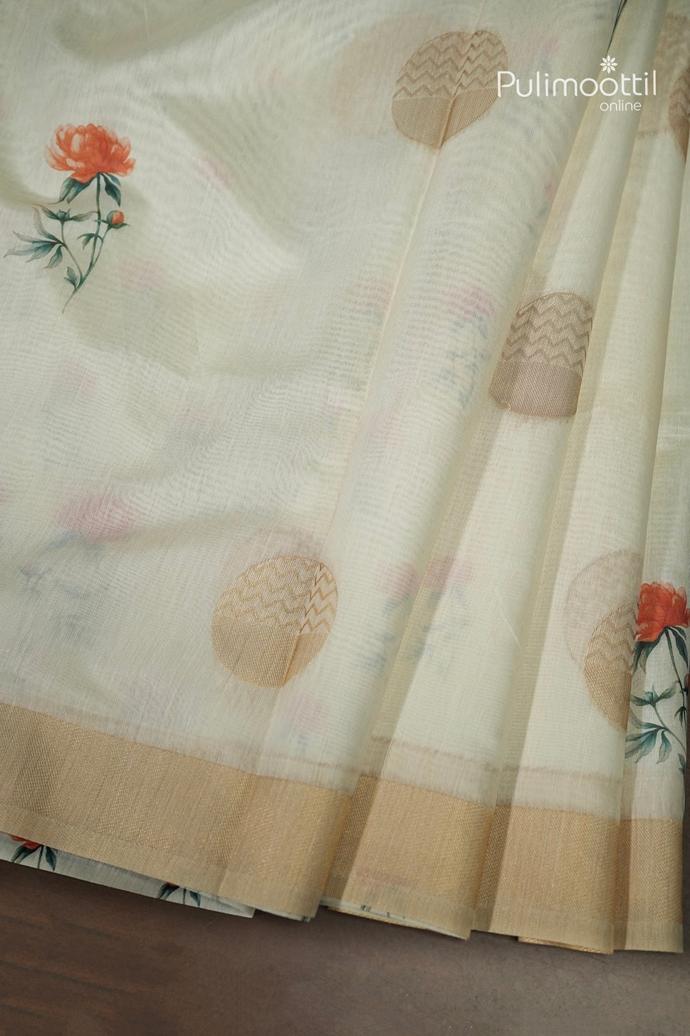Off White Colour Semi Chanderi Traditional Saree