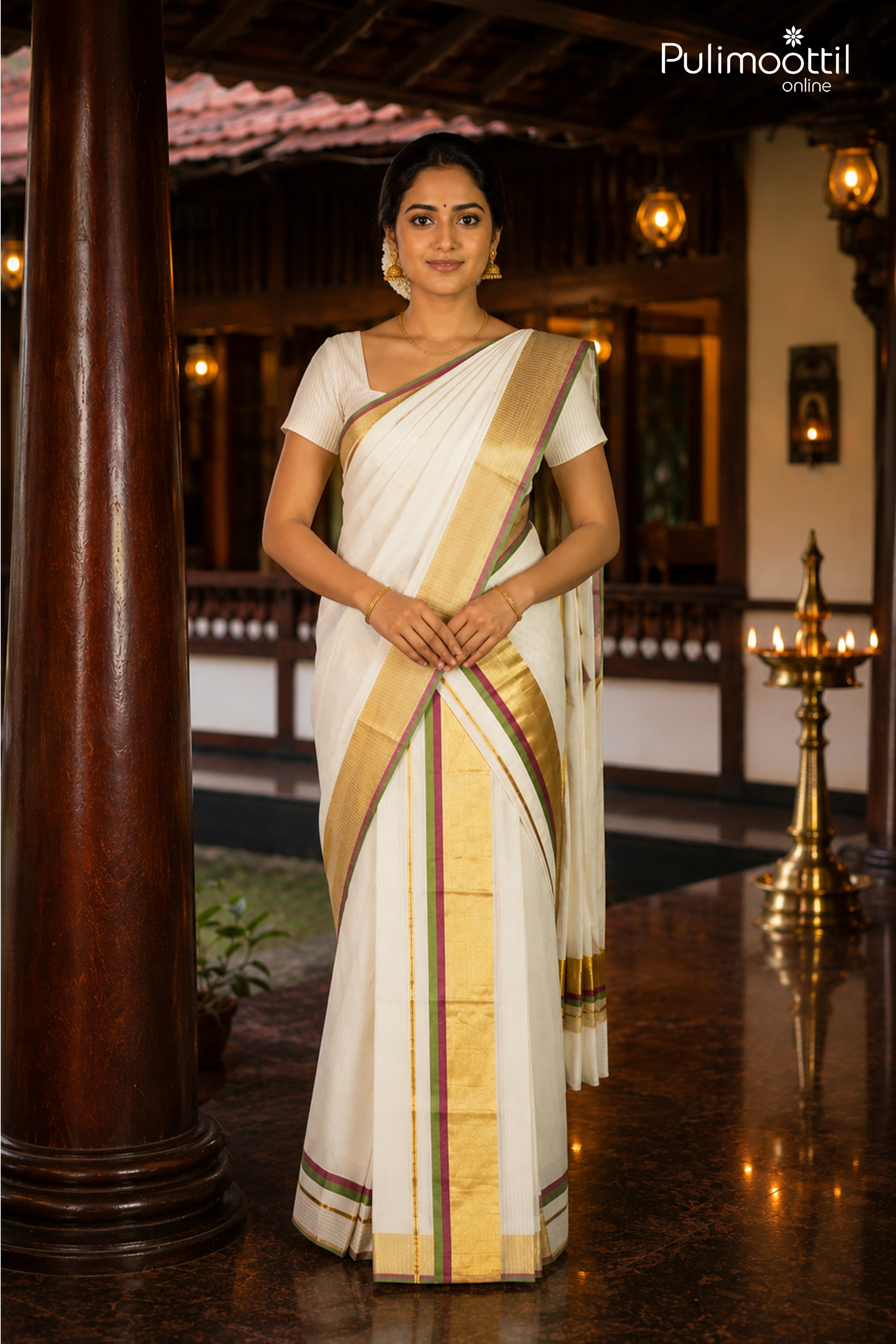 Onam Special Kerala Traditional Plain with Golden Tissue Set Dhoti