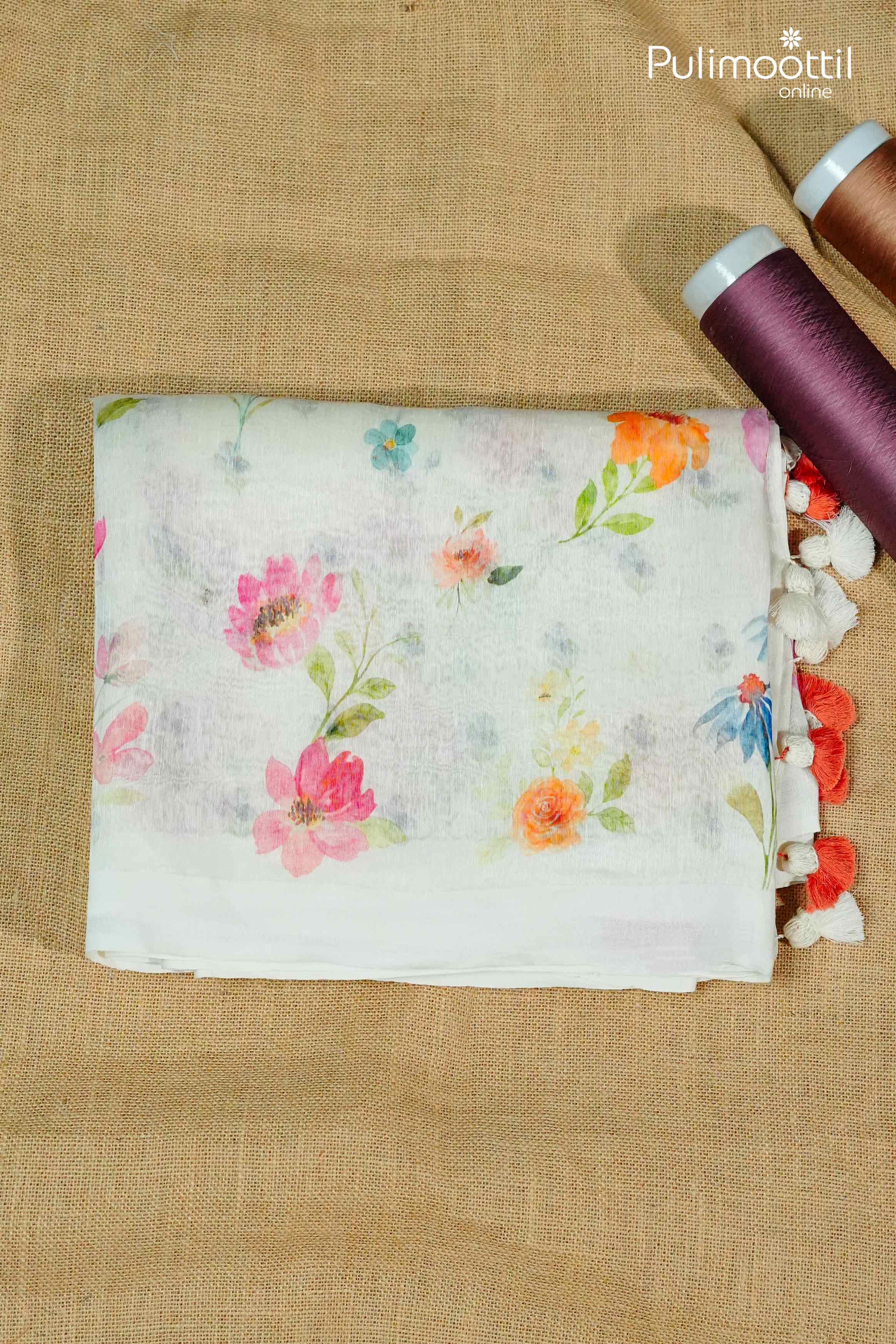 Off White Colour Linen Silk Saree.