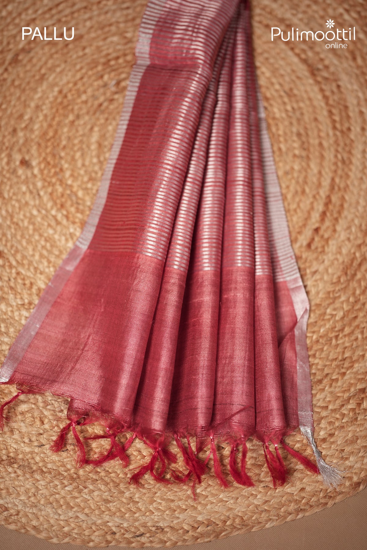Brick Red colour Jute Silk Saree