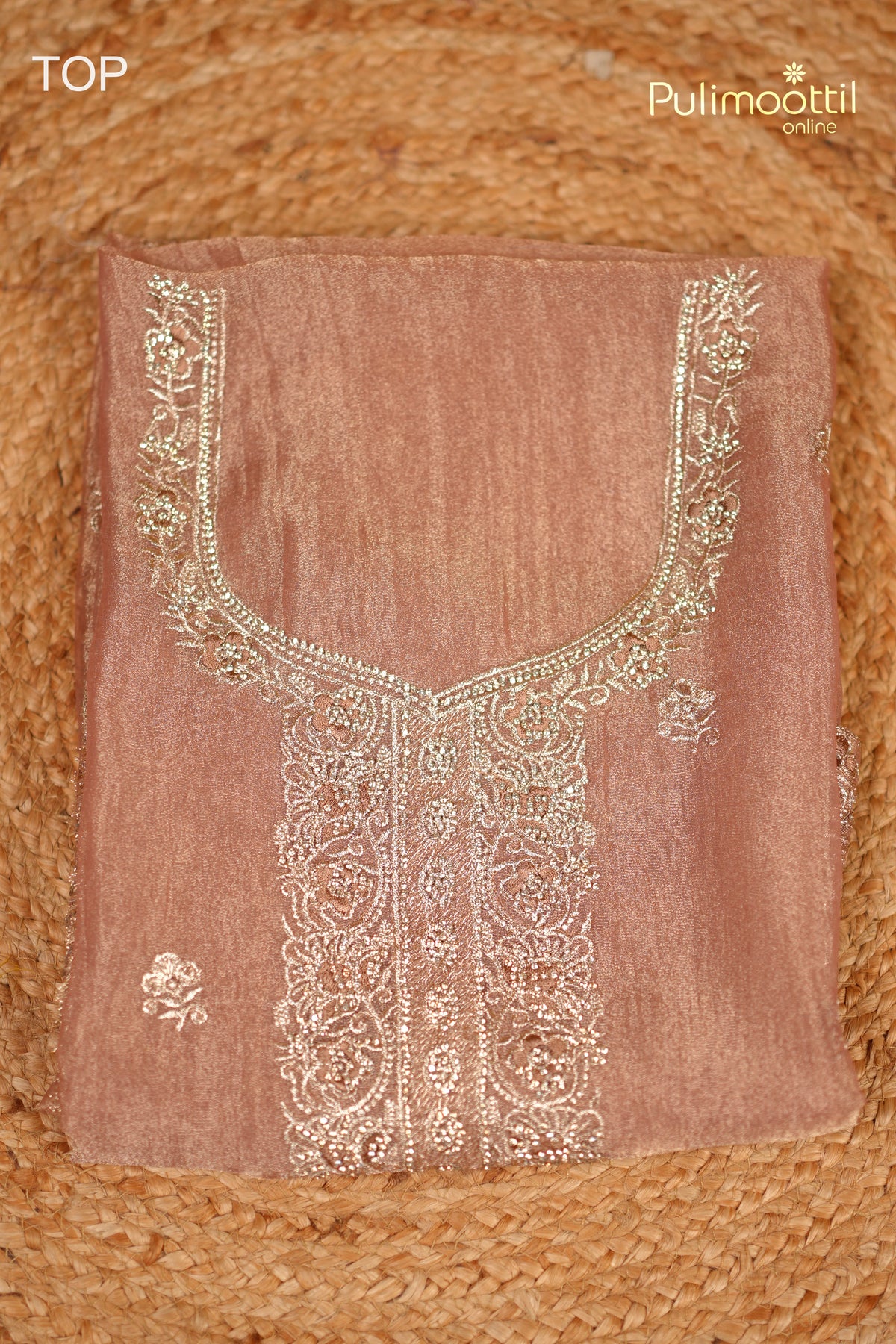 Light Chikoo Organza Unstitched Salwar Set