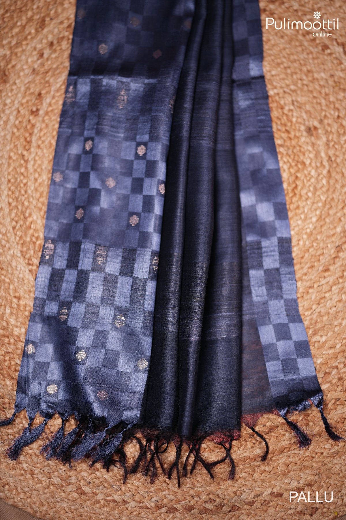 Dark Blue Colour Tussar Silk Saree