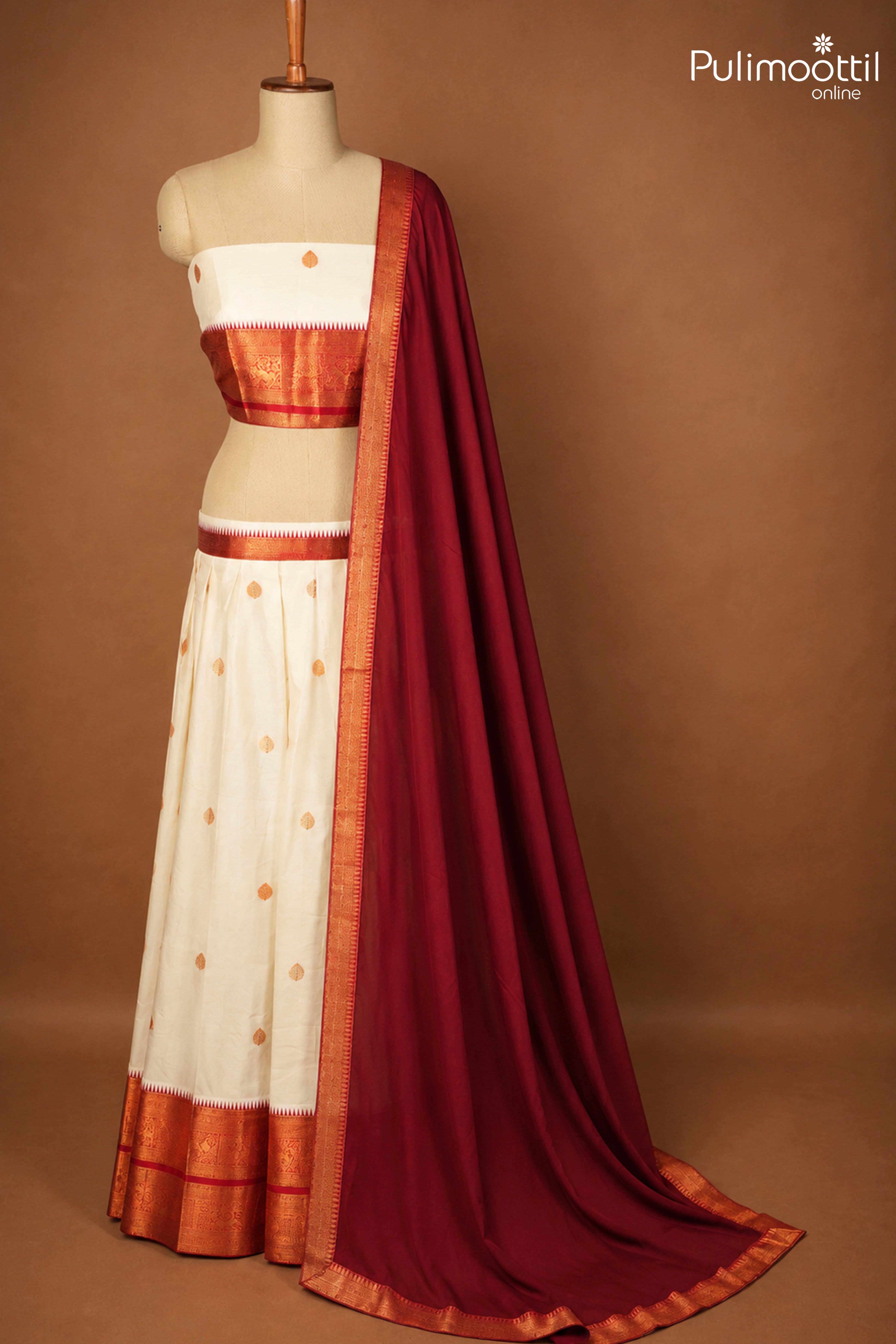 Off White Color Onam Special Kerala Traditional Dhavani Set