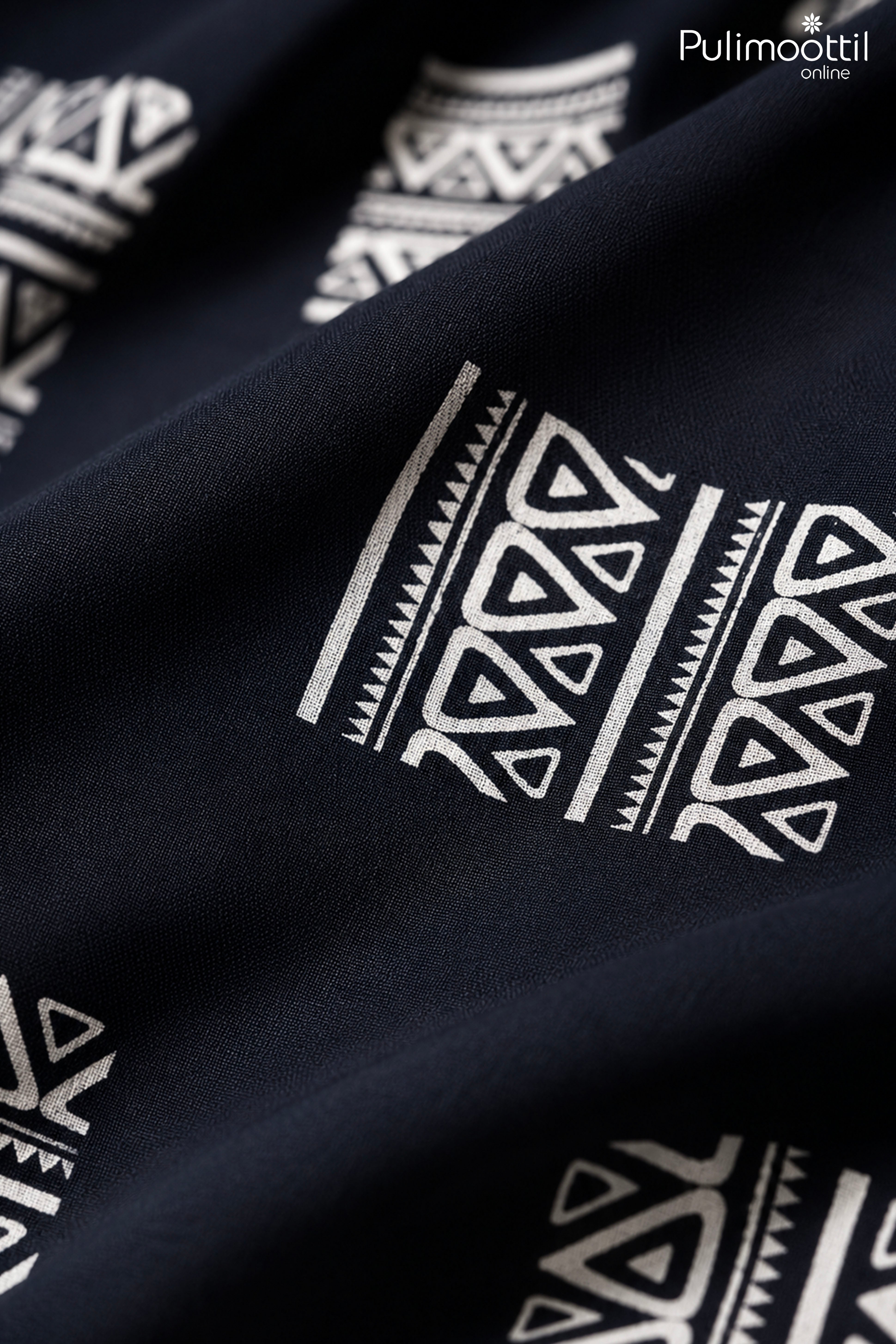Deep Navy Blue Color Half Sleeve Mens Shirt With Ethnic Geometric Pattern