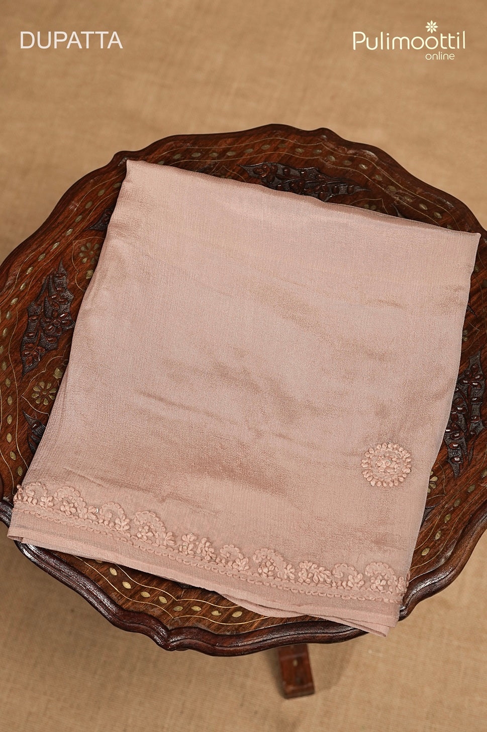 Light Peach Chinon Unstitched Salwar Set