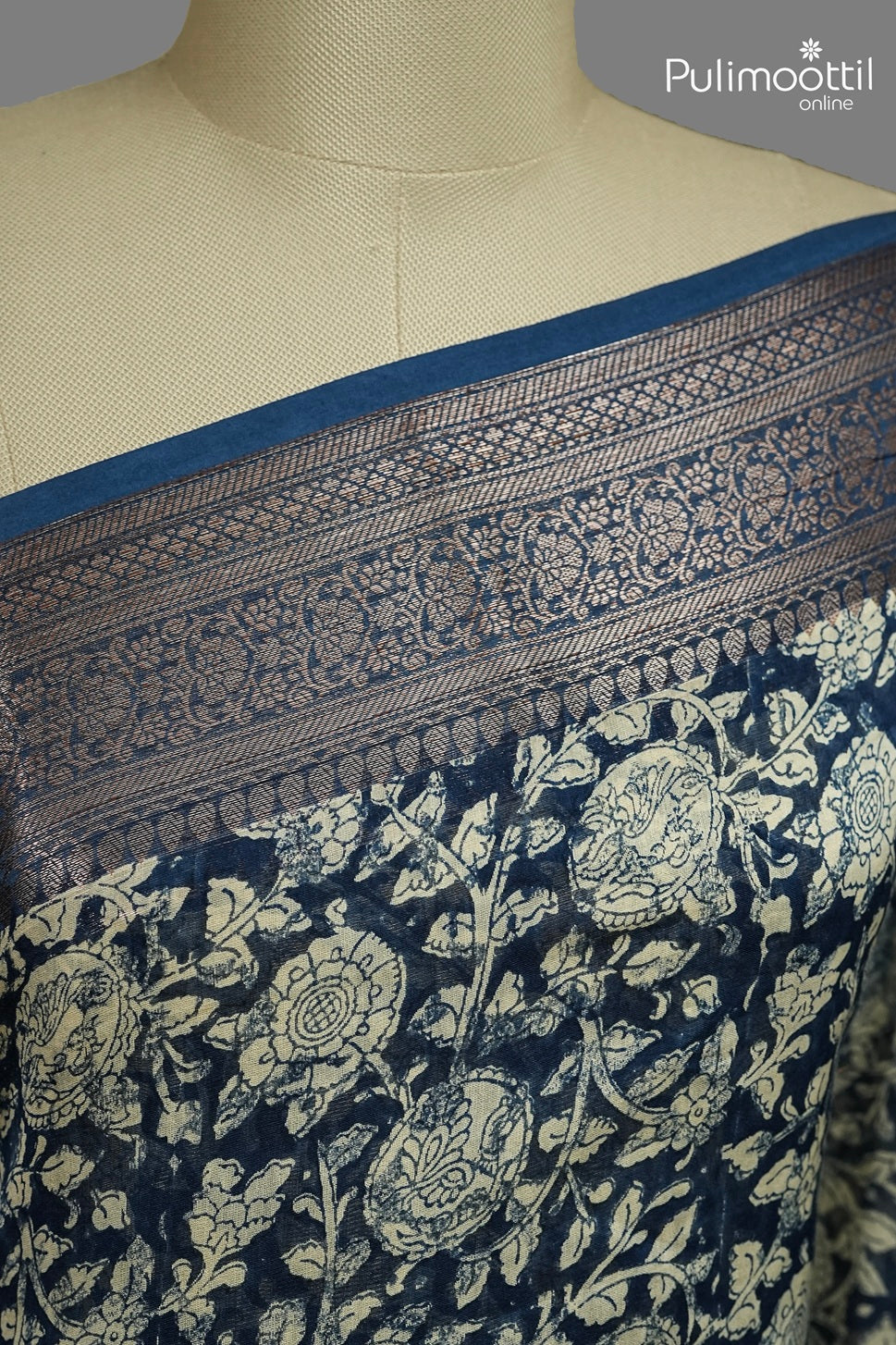 Dark German Blue Colour Chanderi Saree