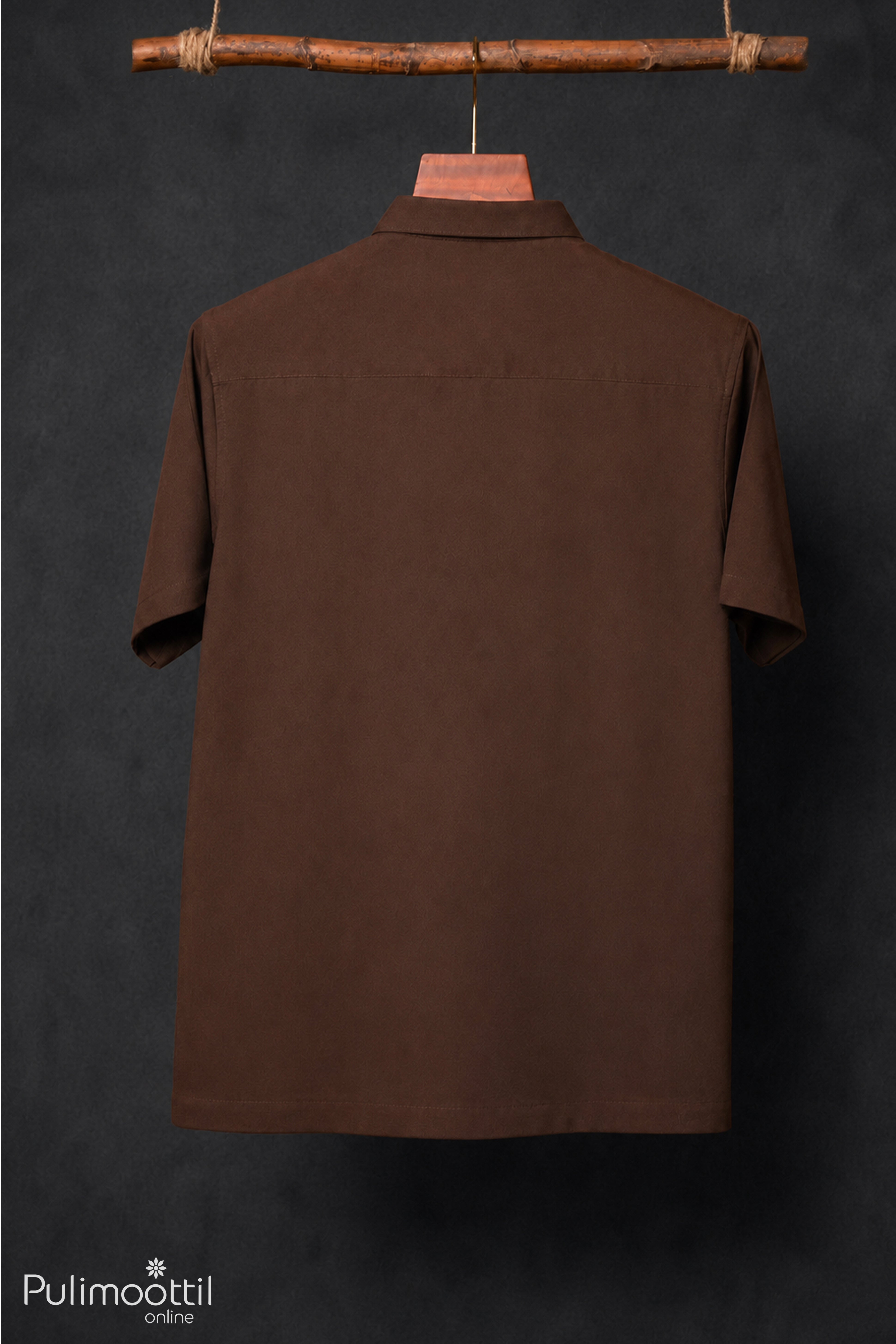 Brown Colour Cotton Shirt Featuring Kerala-inspired Floral Vine Embroidery