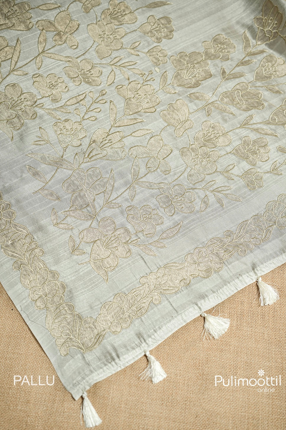 Offwhite Colour Semi Jute Applique Work Saree