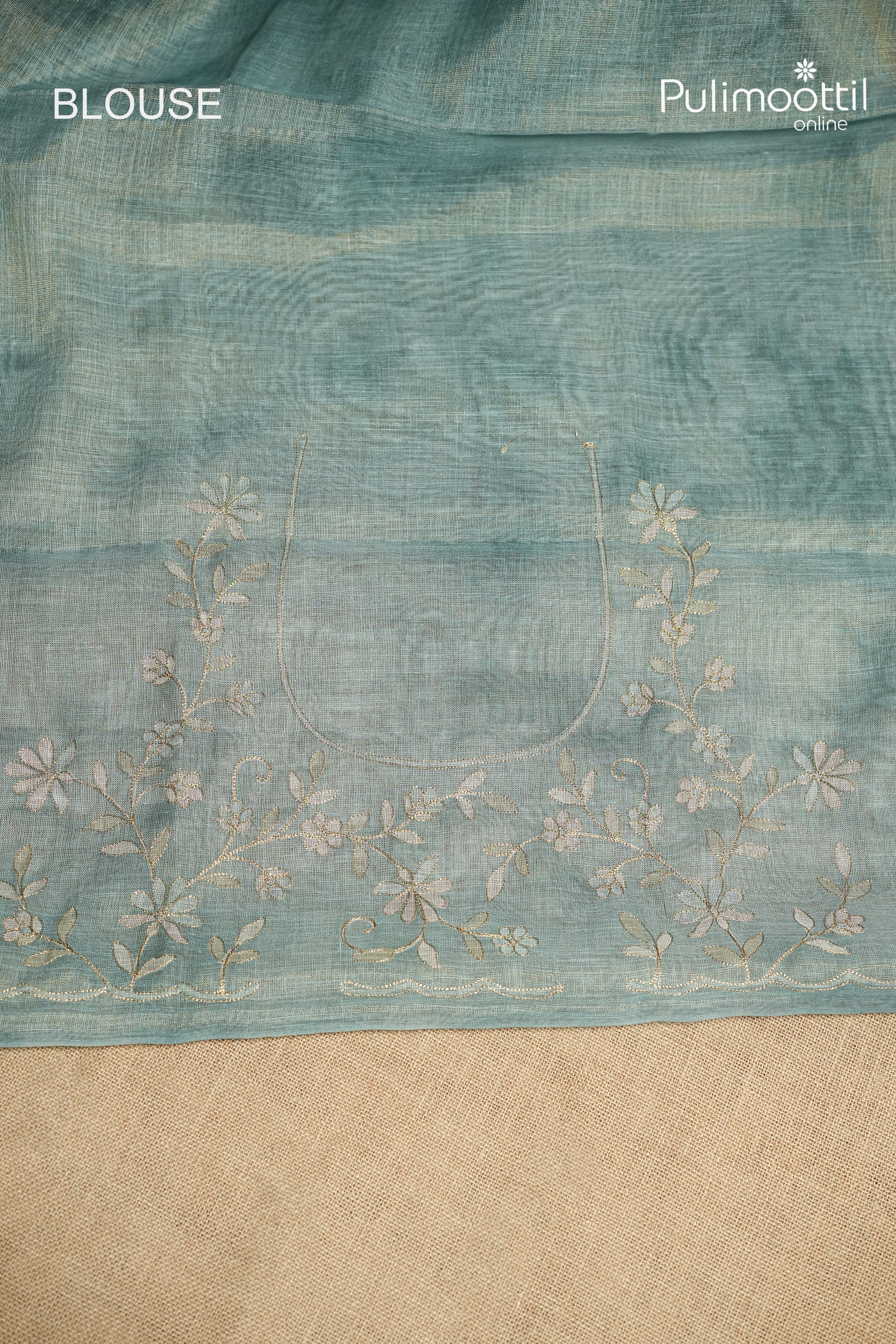 Teal Colour Linen Tissue Saree