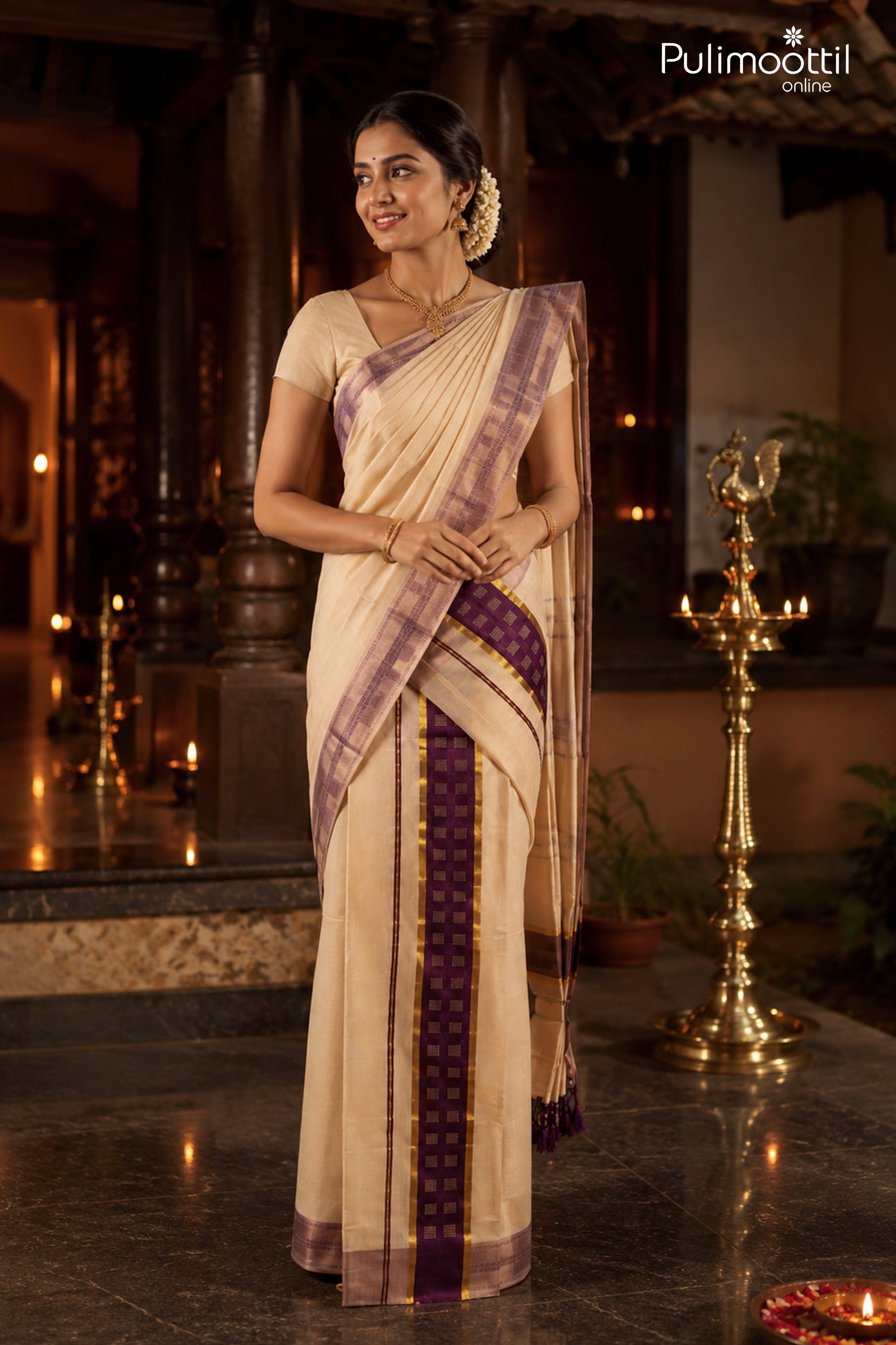 Onam Special Kerala Traditional Golden Tissue Set Mundu