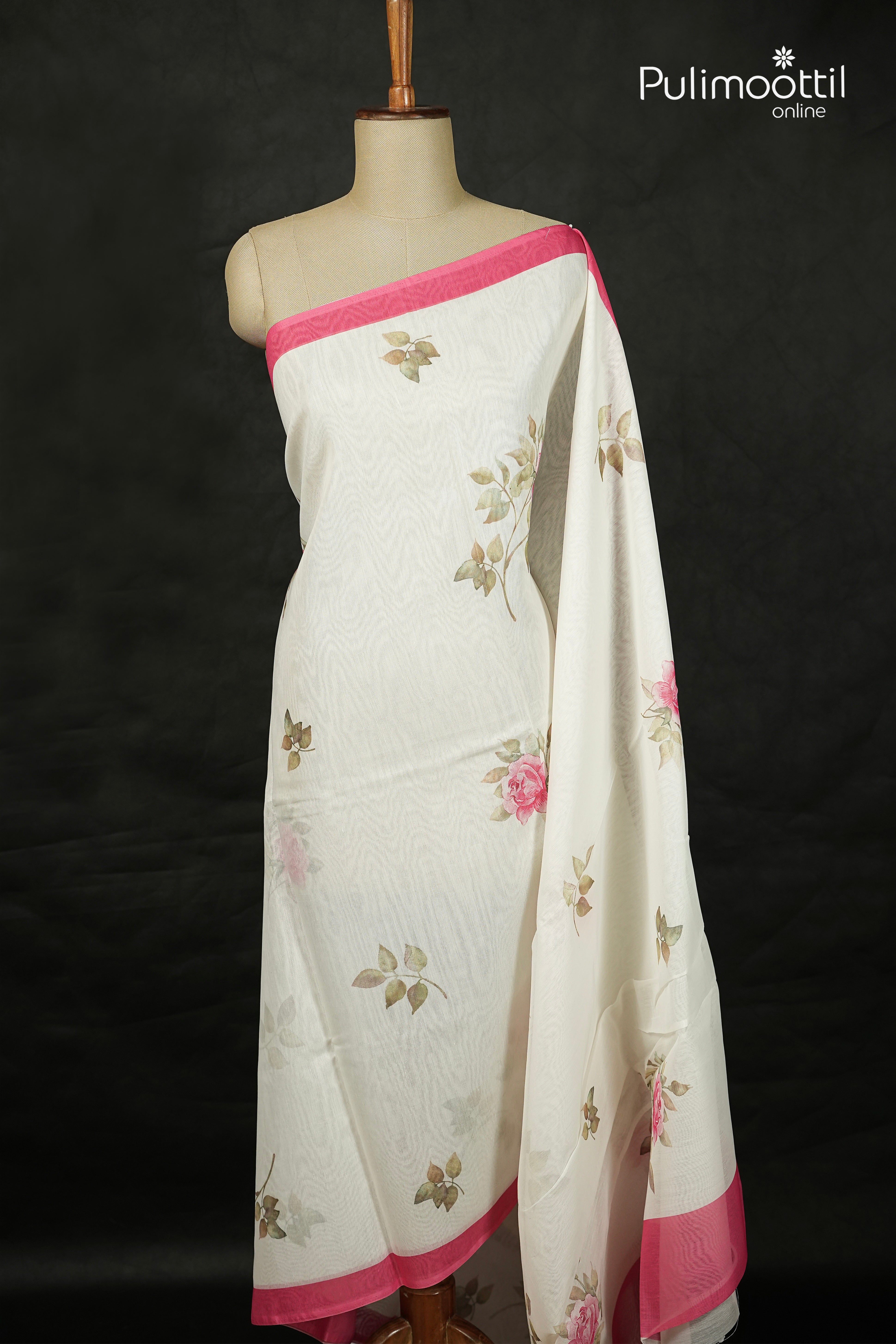 White Colour Semi Chanderi Fancy Saree