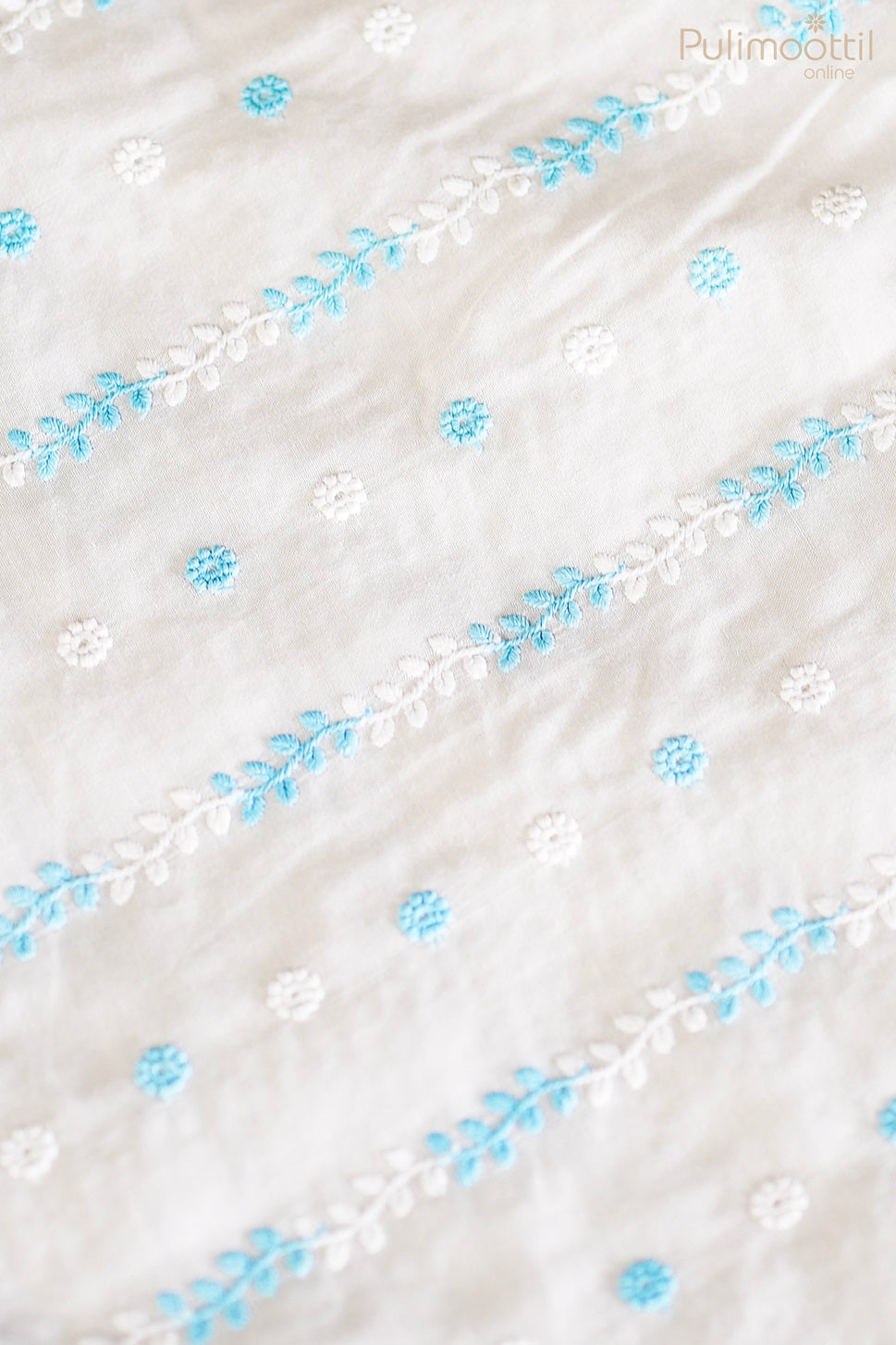 White and Sky Blue Embroidery Work