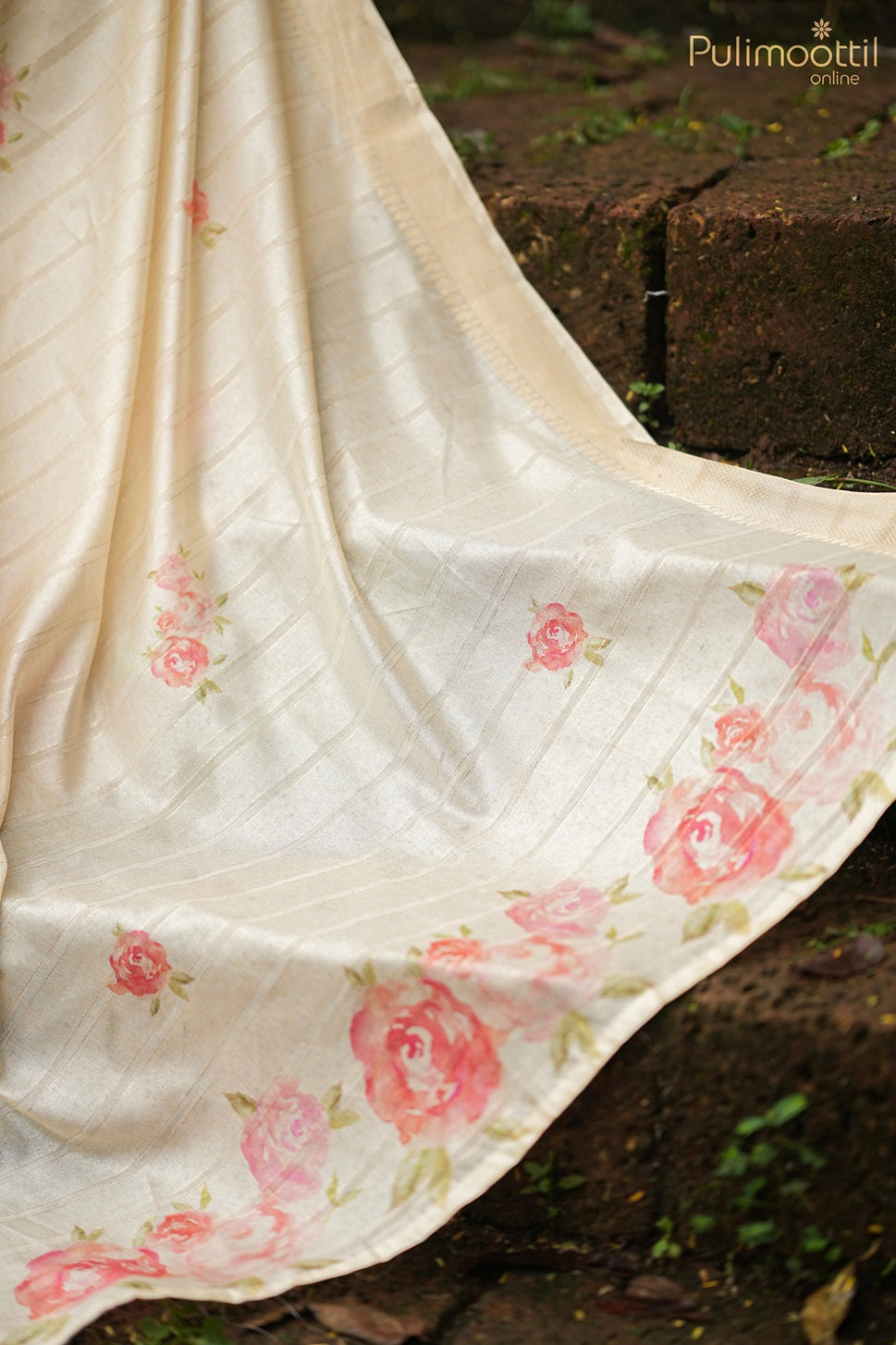 Onam Special Kerala Traditional Cream Chanderi Silk Dhavani Set