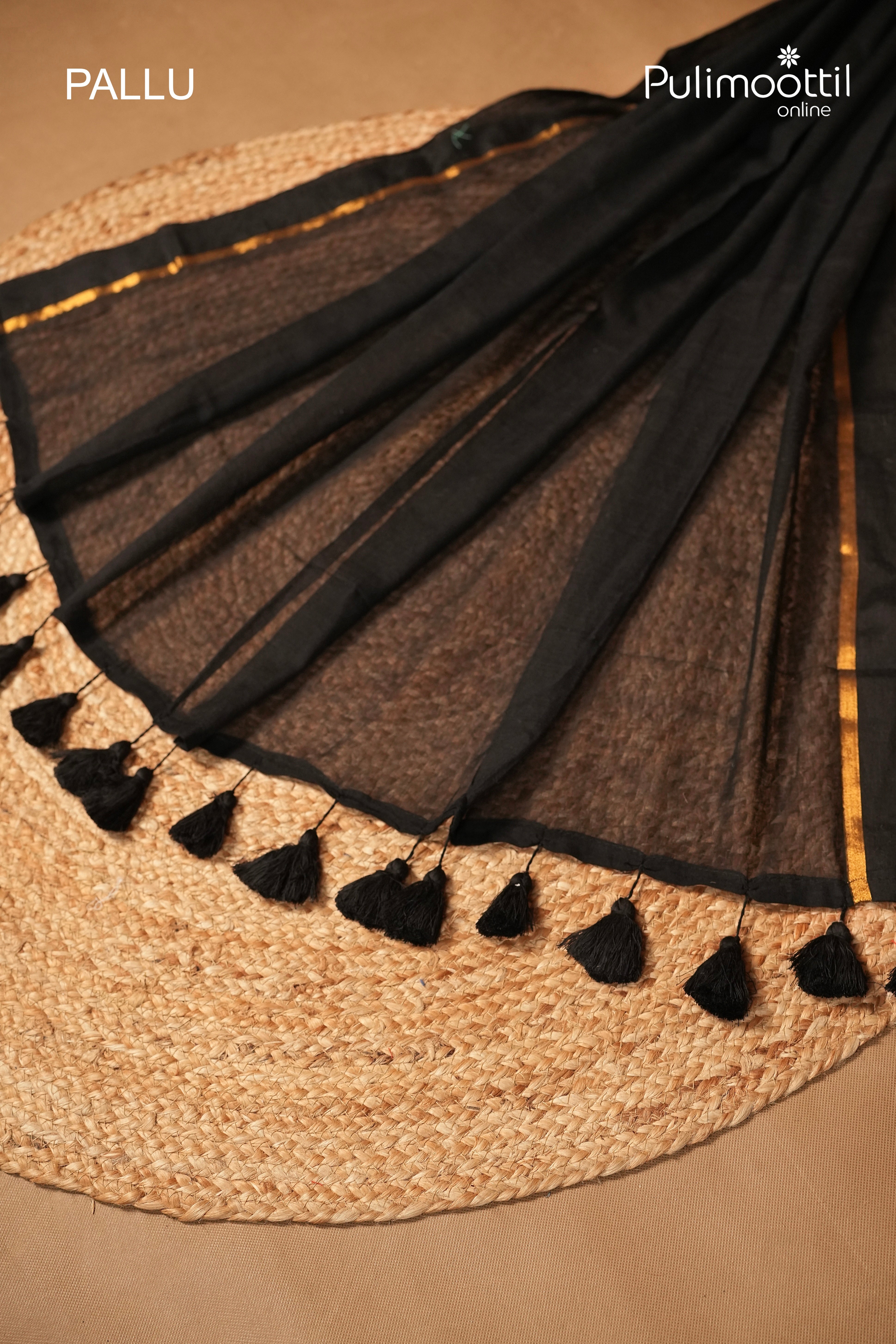 Black Colour Mul Cotton Saree