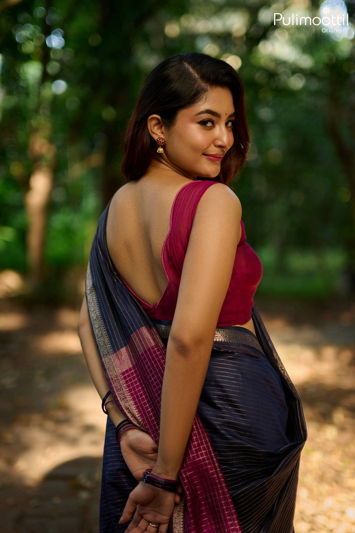 Navy Blue Semi Chanderi Saree