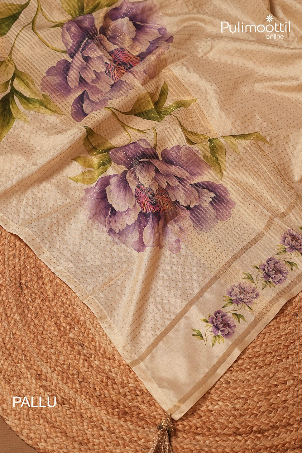 Ivory Colour Semi Jute Traditional Saree