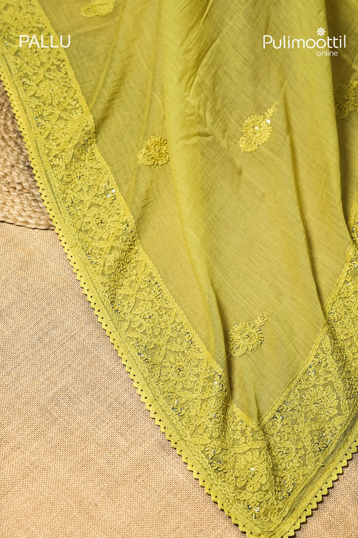 Olive Yellow Colour Chanderi Chikankari Saree