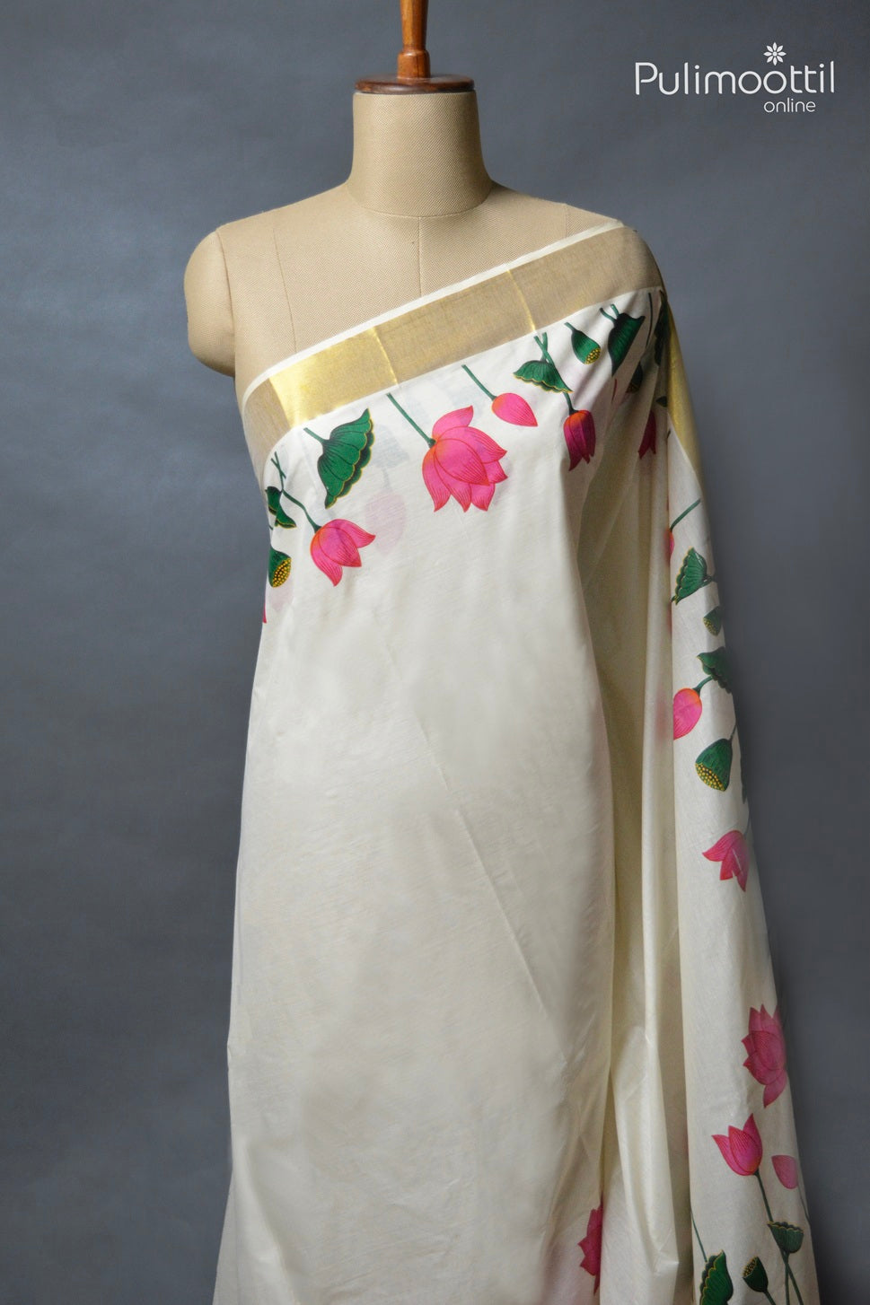 Kerala Traditional Lotus Printed Set Saree