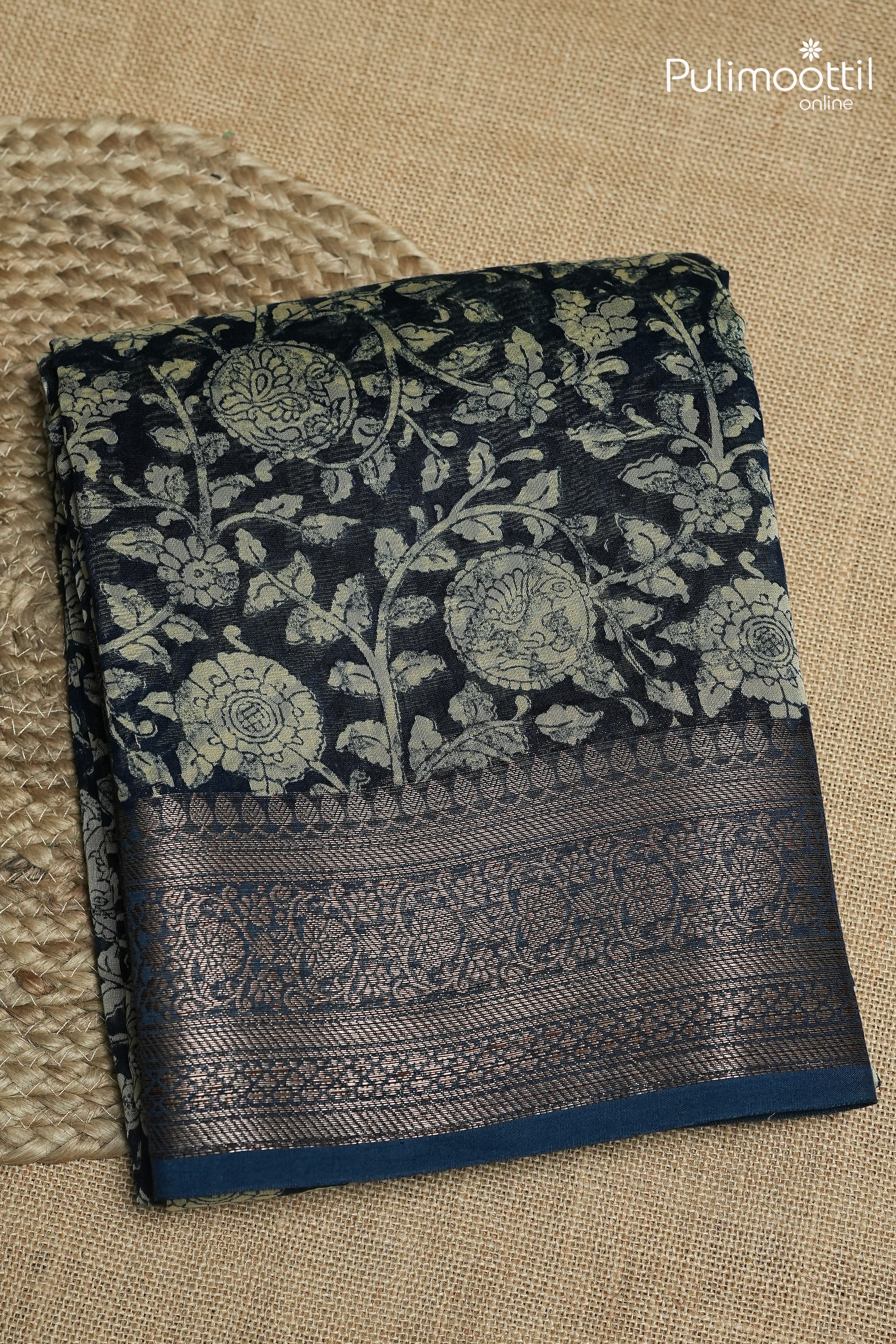 Dark German Blue Colour Chanderi Saree