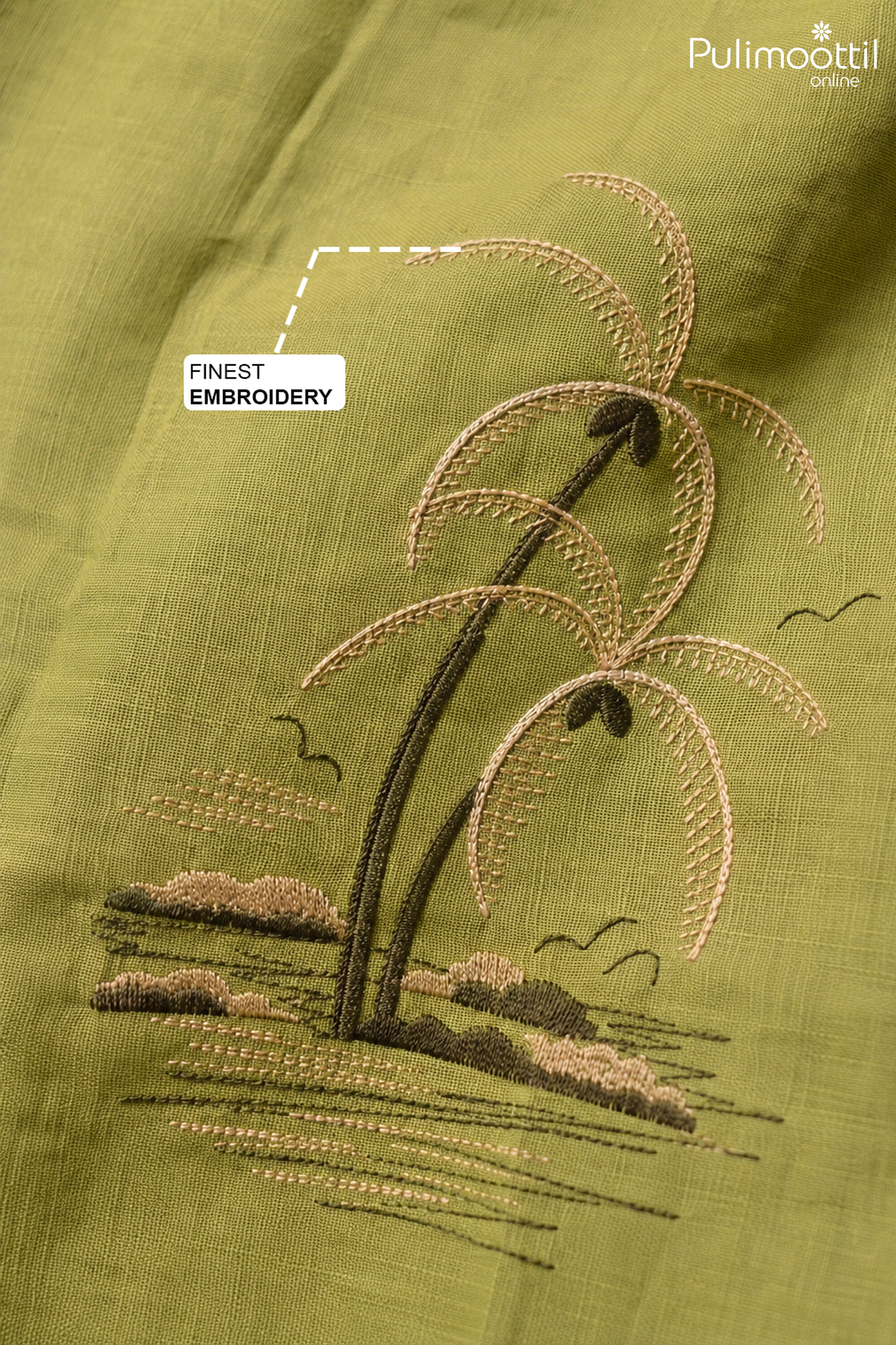 Olive Green Colour Shirt Featuring Kerala-inspired Coconut Tree