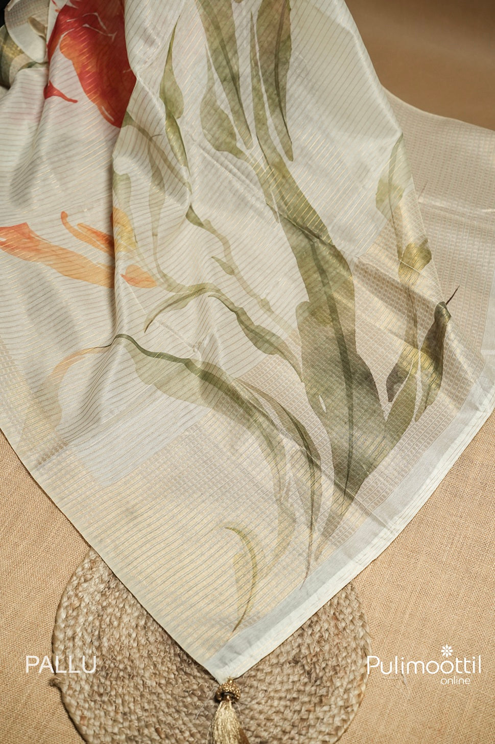 Off White Colour Semi Chanderi Traditional Saree