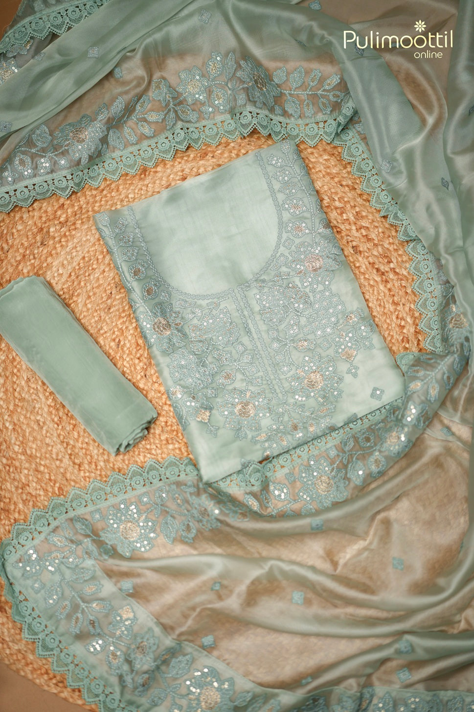Pastel Blue Net Unstitched Salwar Set