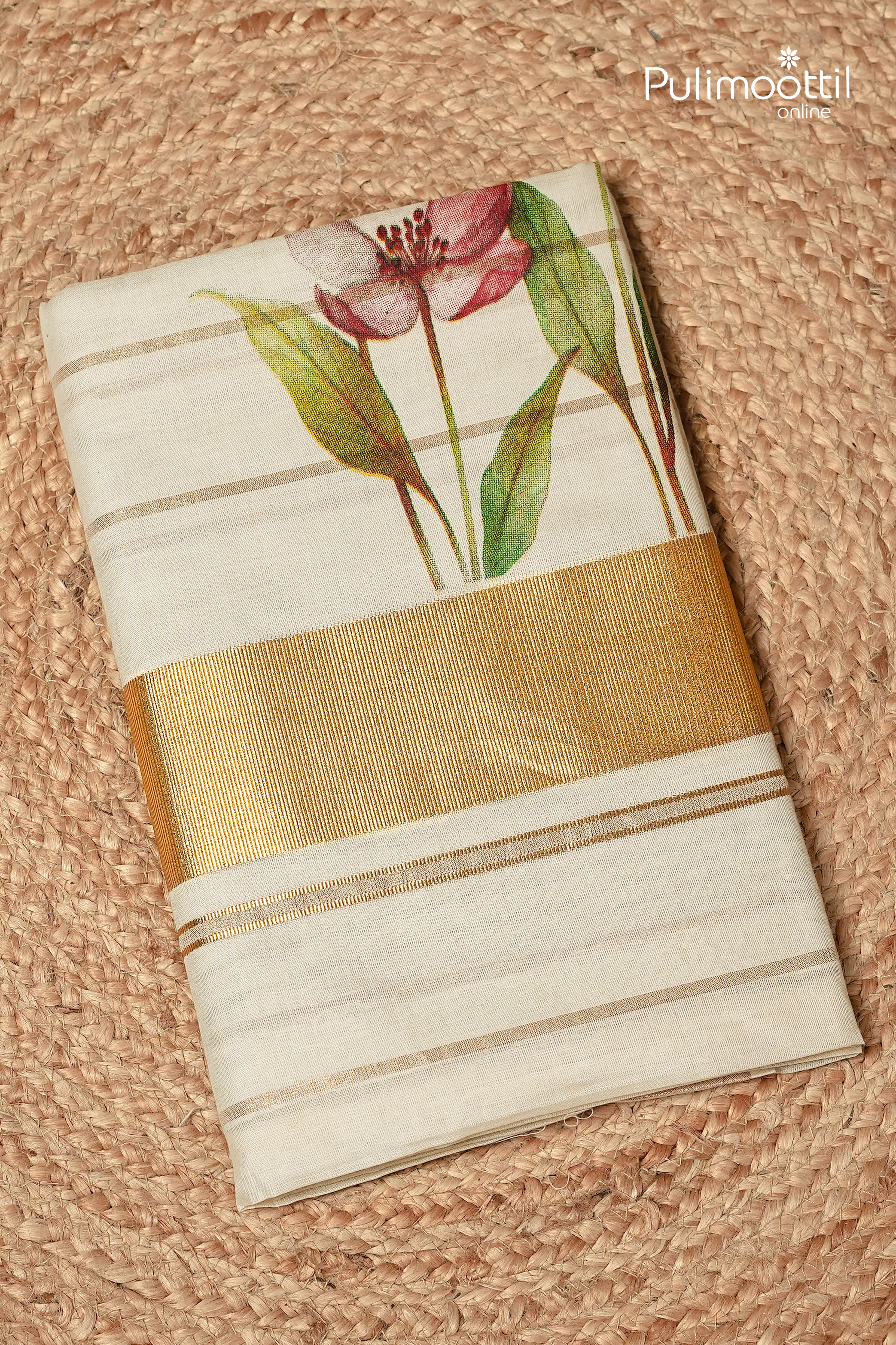 OffWhite Colour Kerala Traditional Cotton Set Saree