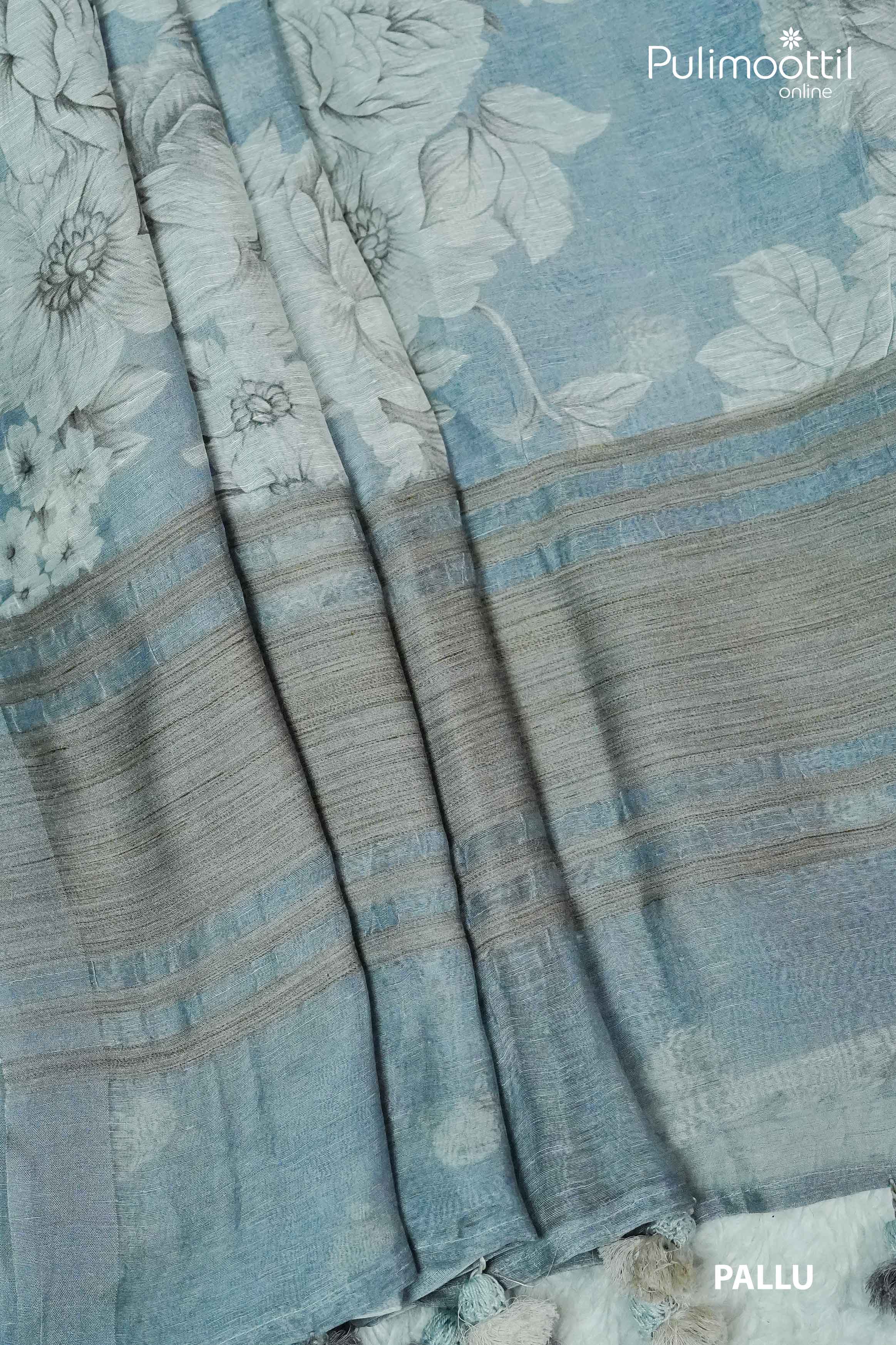 Ash Colour Linen Silk Saree.