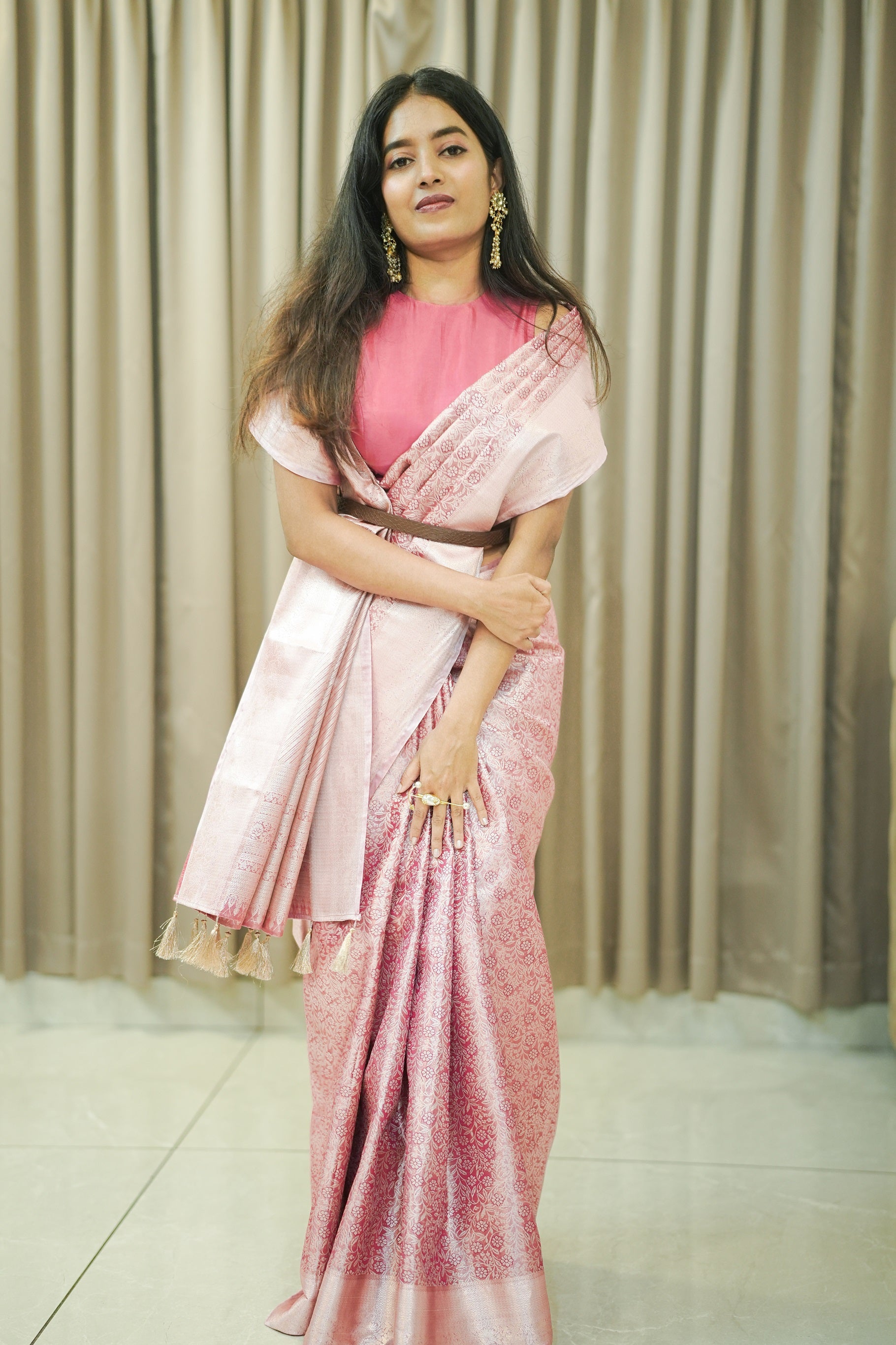 Pink Colour Semi Tissue Silk Saree