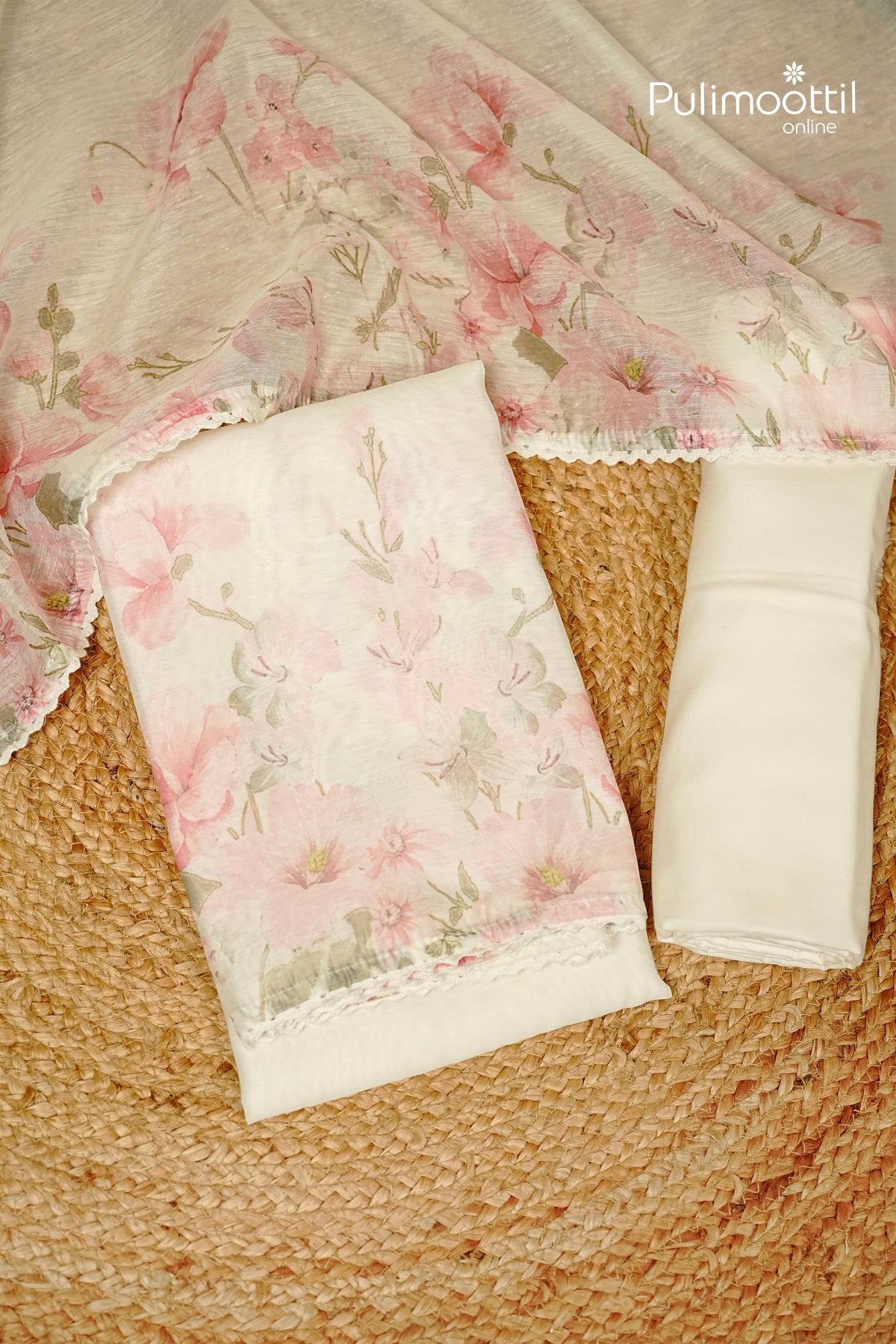 White Chanderi Unstitched Salwar Set