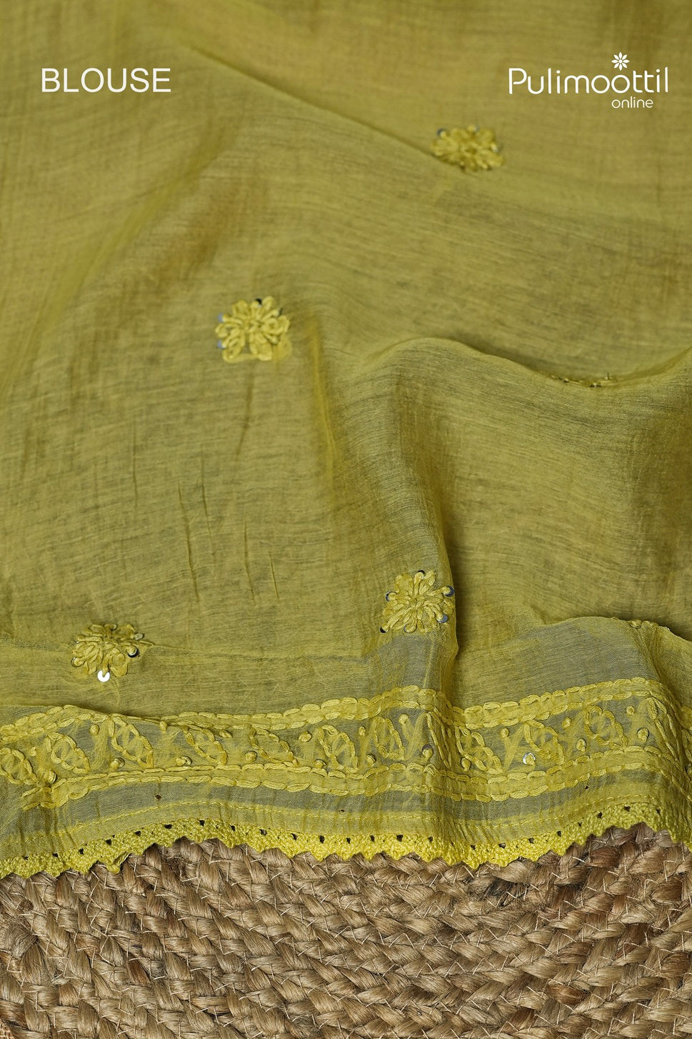 Olive Yellow Colour Chanderi Chikankari Saree