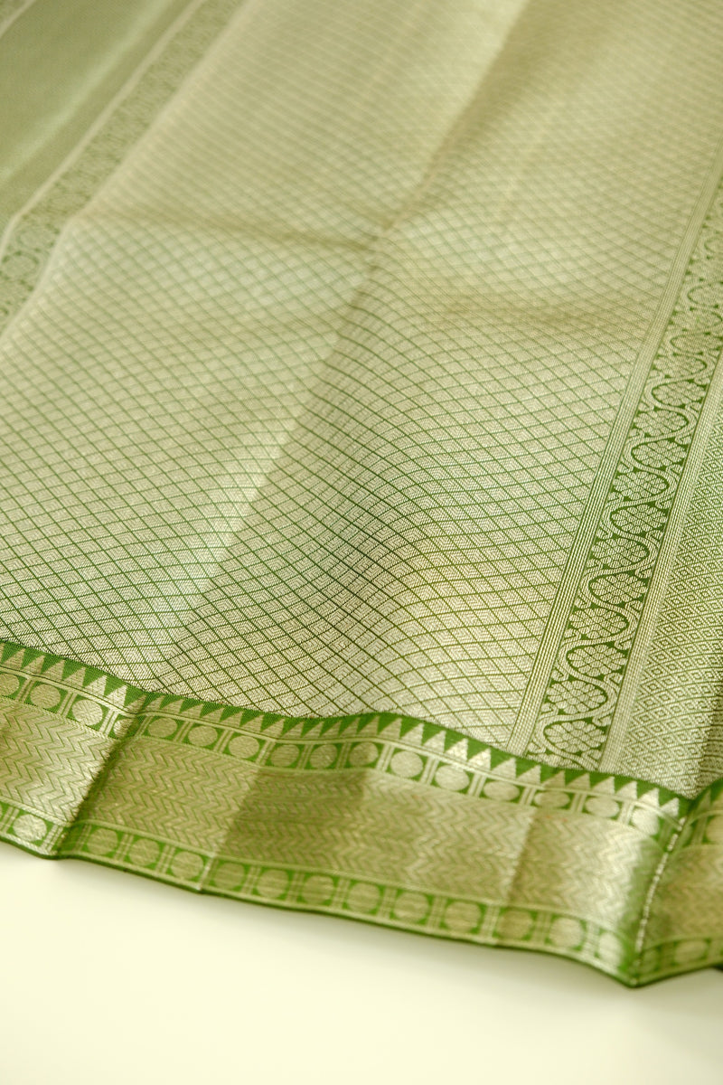 Golden Green Color Kanchipuram Soft Silk Saree