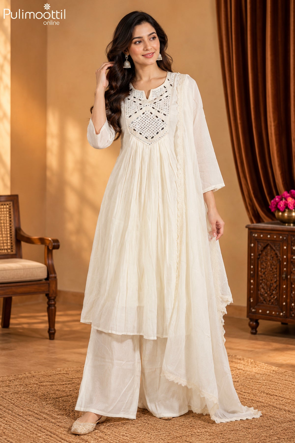 Off-white Chanderi kurti set 1