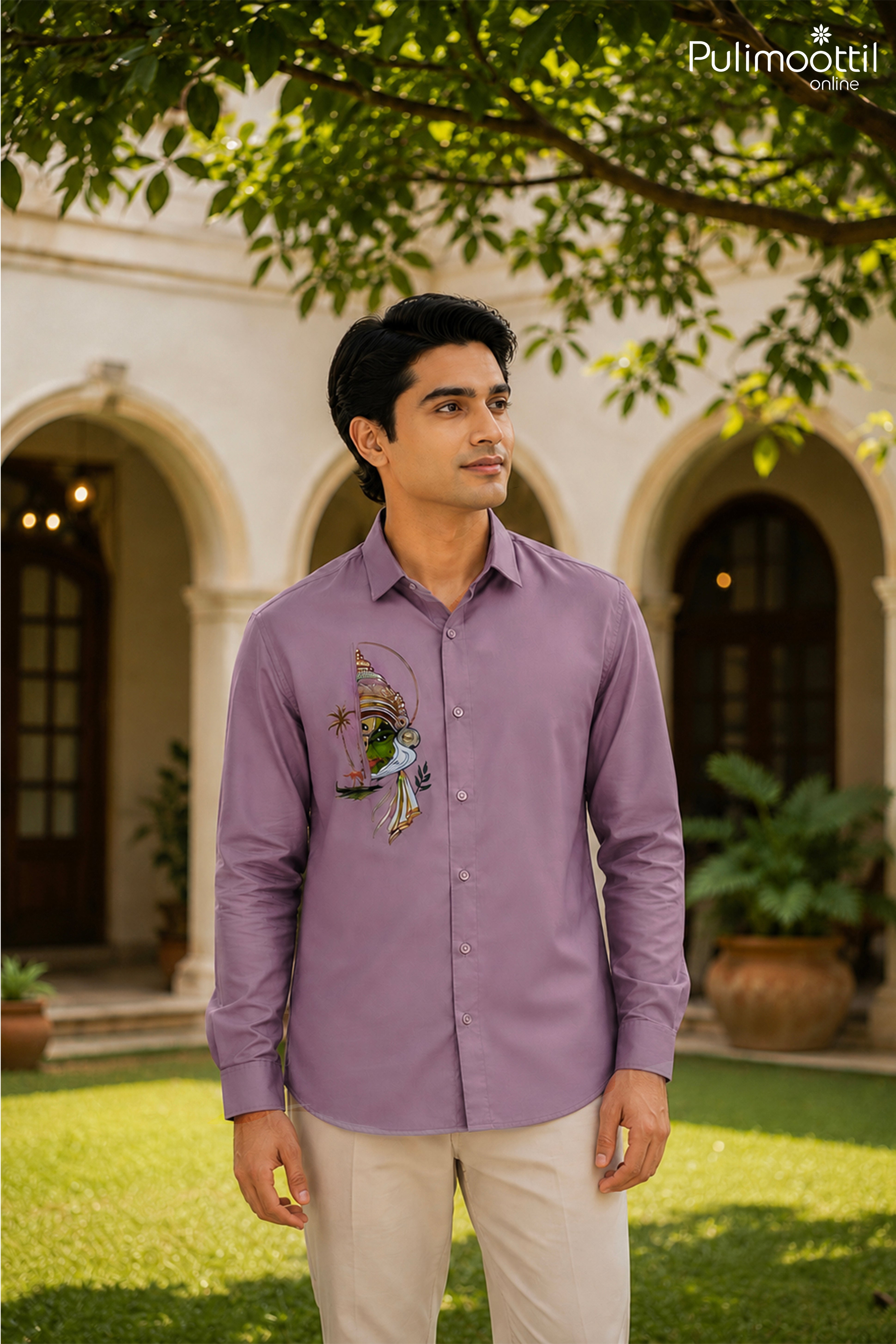 Onion Pink Full Sleeve With Kathakali Face Motif