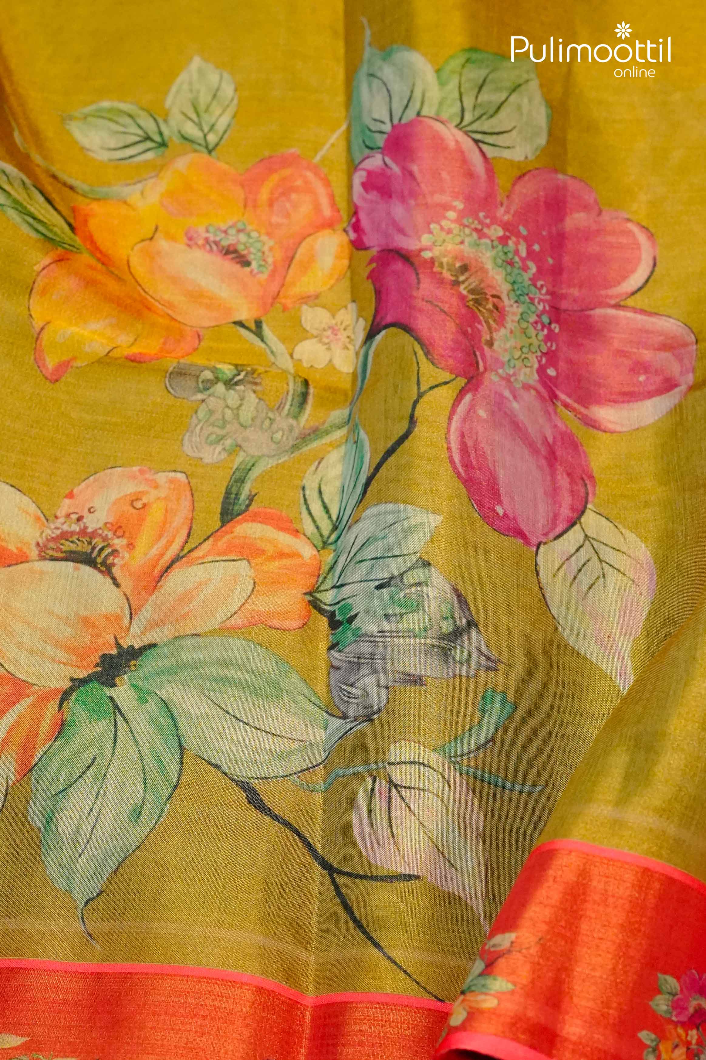 Olive Green Tissue Silk Saree.