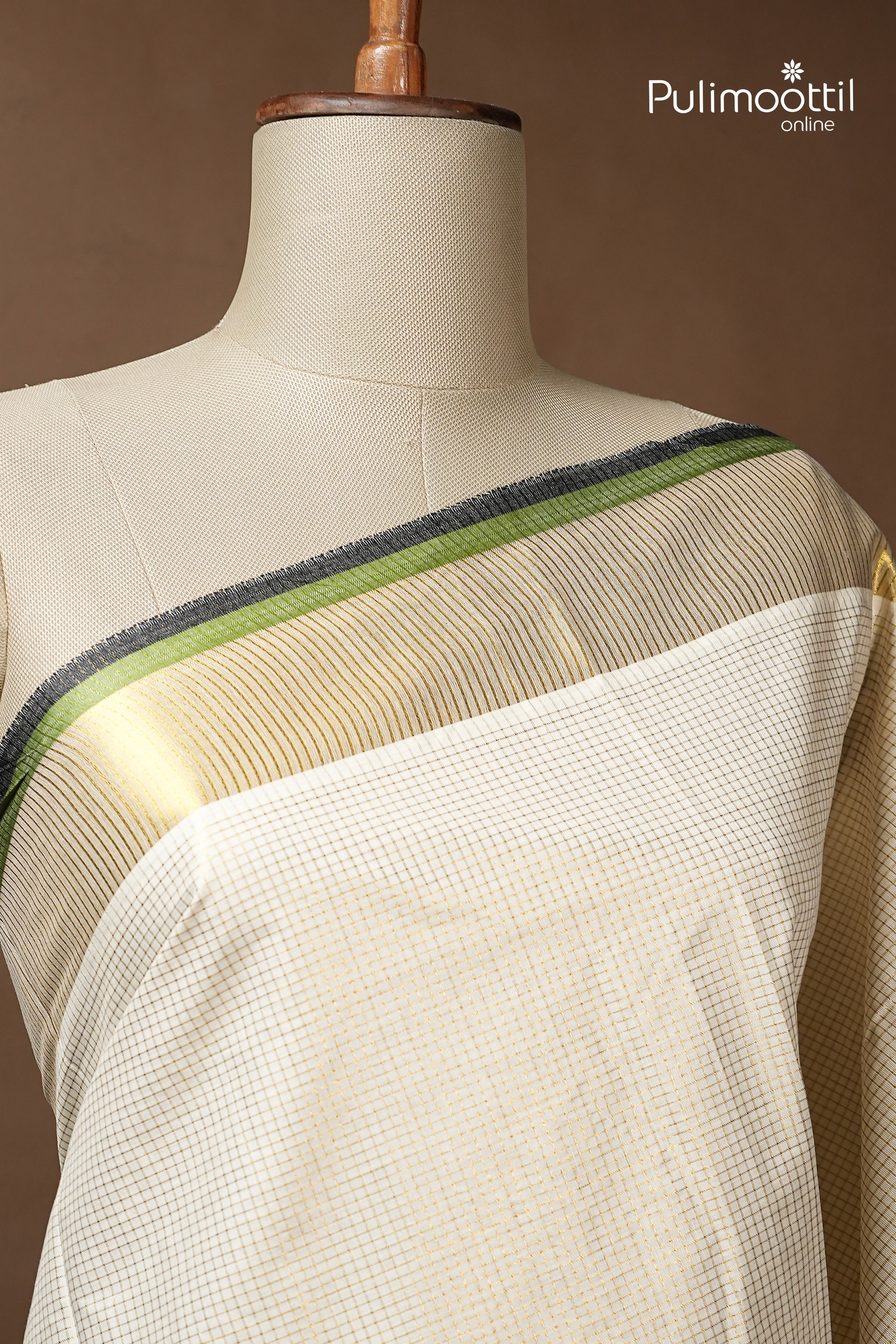 OffWhite Colour Kerala Traditional Golden Tissue Set Saree