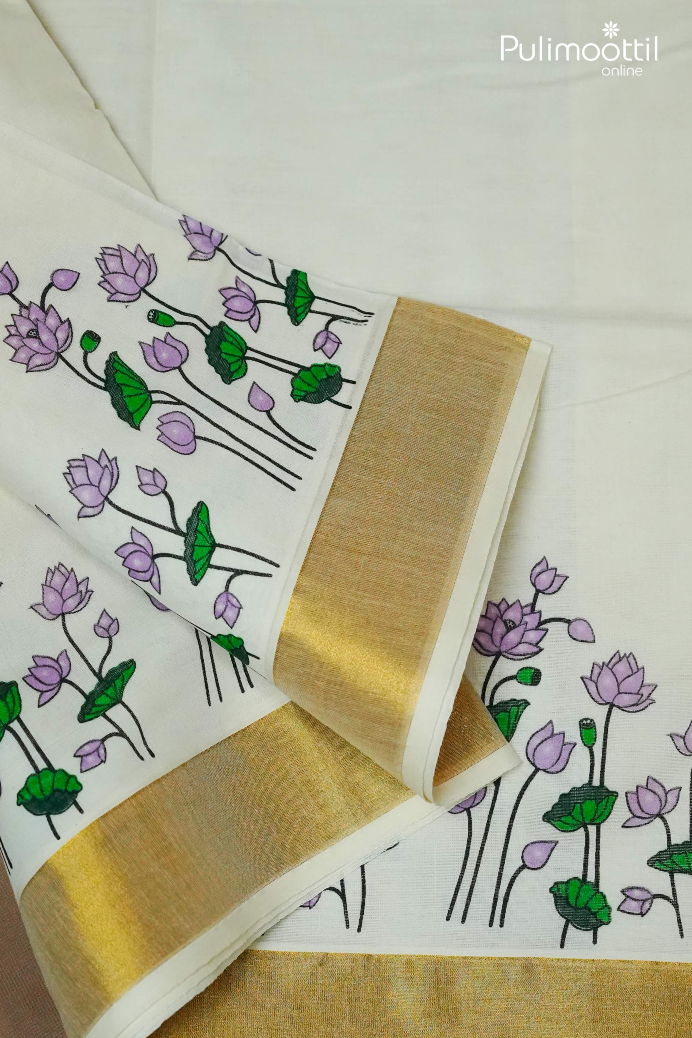 Cream Colour Kerala Traditional Set Saree.