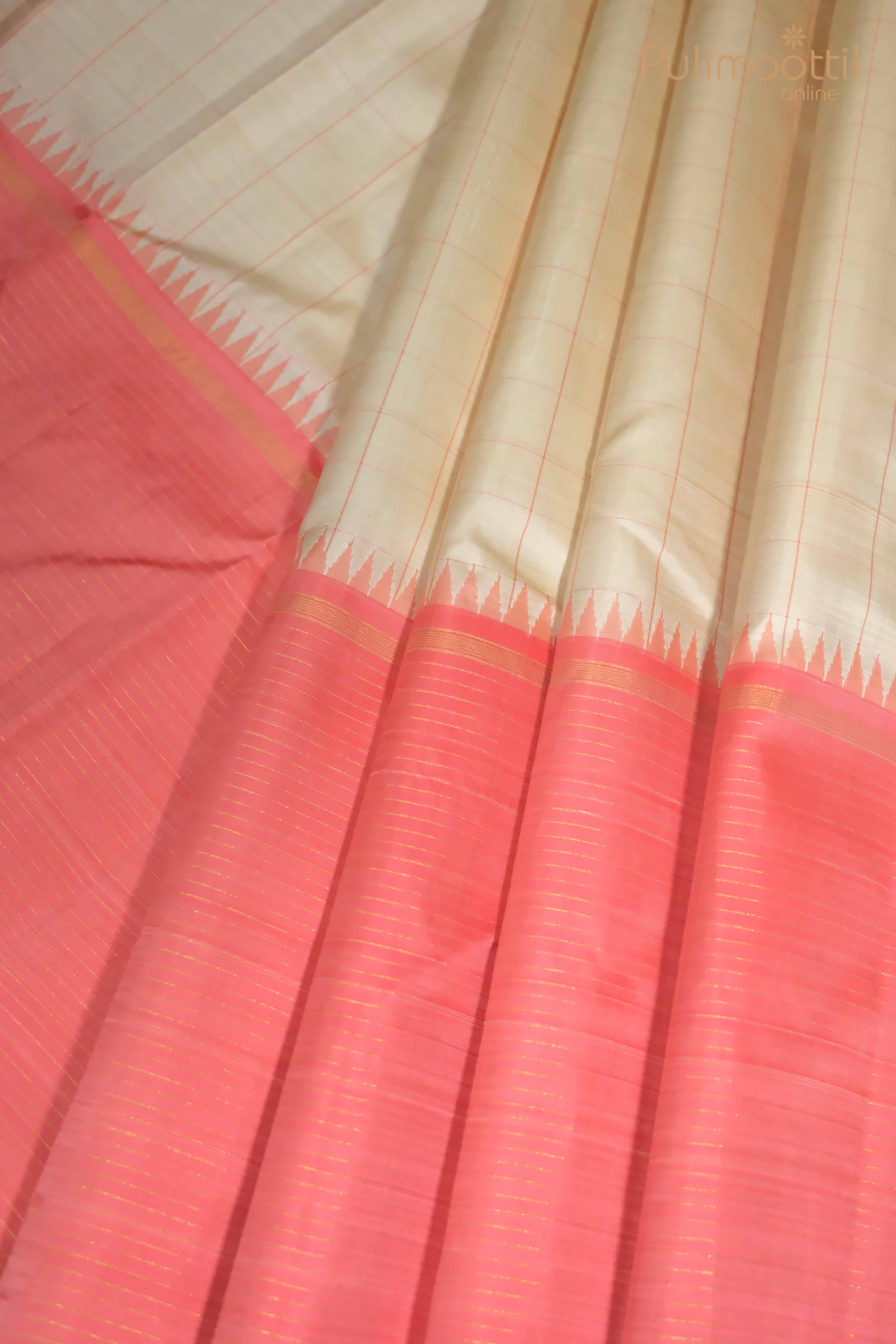Cream Colour Pure Kanchipuram Silk Saree
