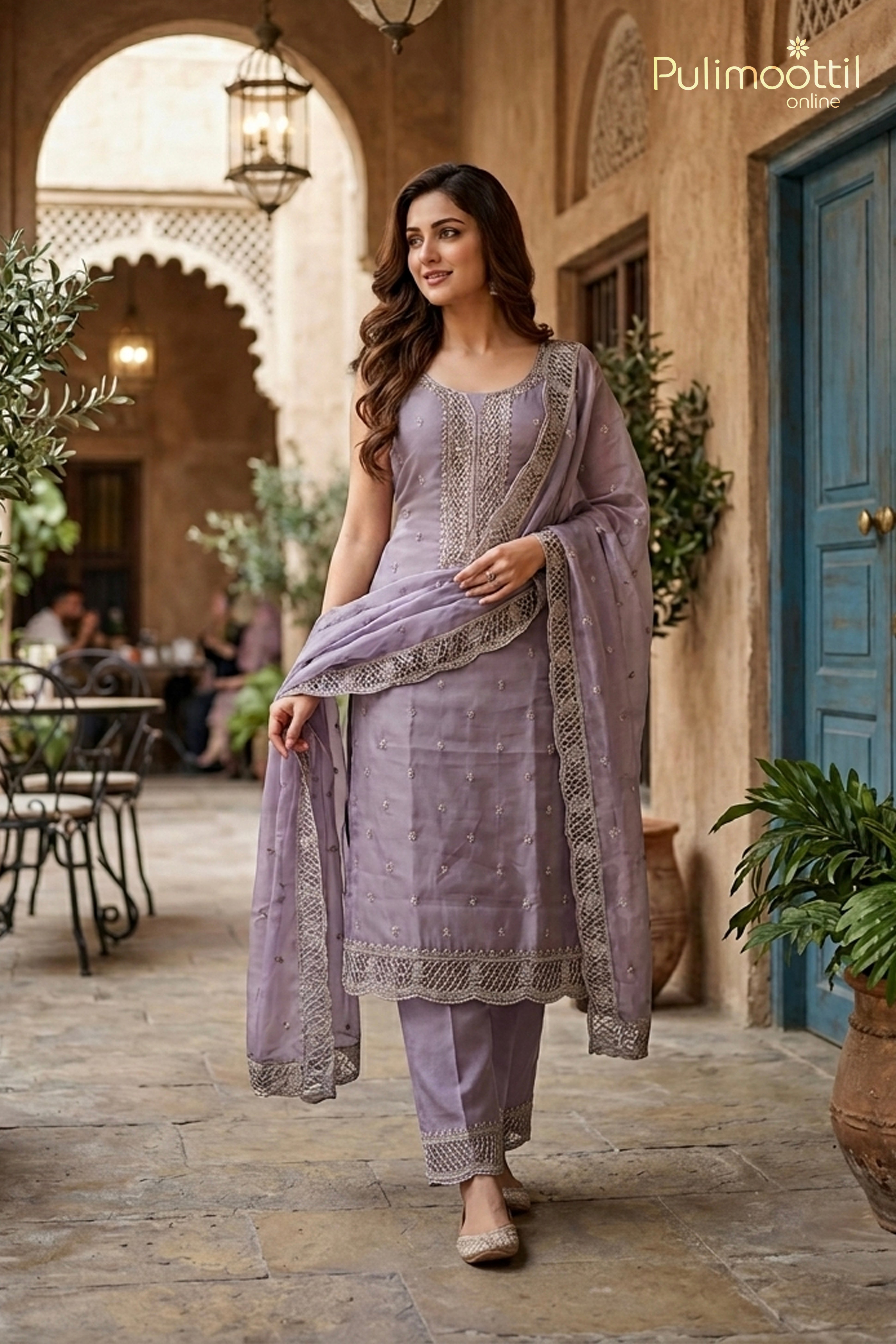 LAVENDER ORGANZA UNSTITCHED SALWAR SET